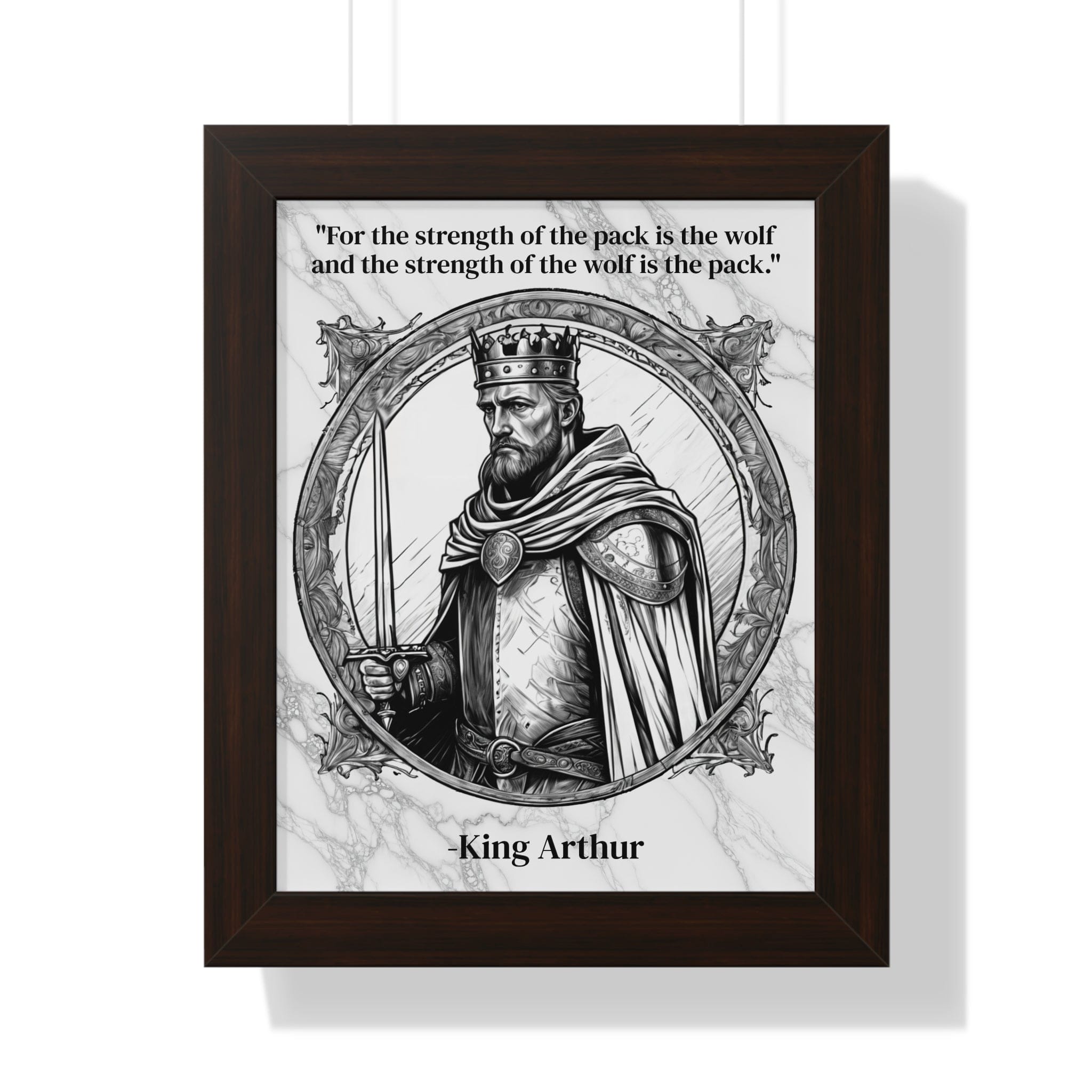 Printify Poster 11" x 14" / Walnut King Arthur Knights Templar Inspirational Framed Wall Art Quote for Fantasy Lovers Castle Decor - Great Gift for Medieval History Fans