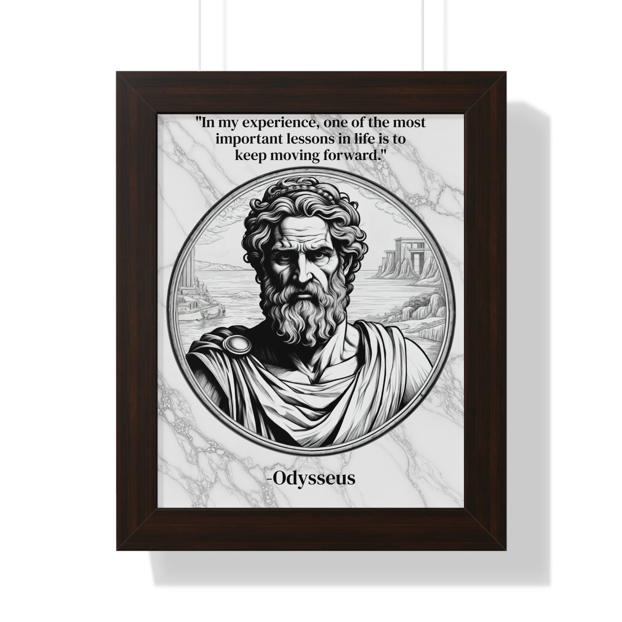 Printify Poster 11" x 14" / Walnut Odysseus Adventure Traveler Inspirational Framed Wall Art Quote for Literary Lovers Hero Decor - Perfect Gift for Epic Poetry Book Fans
