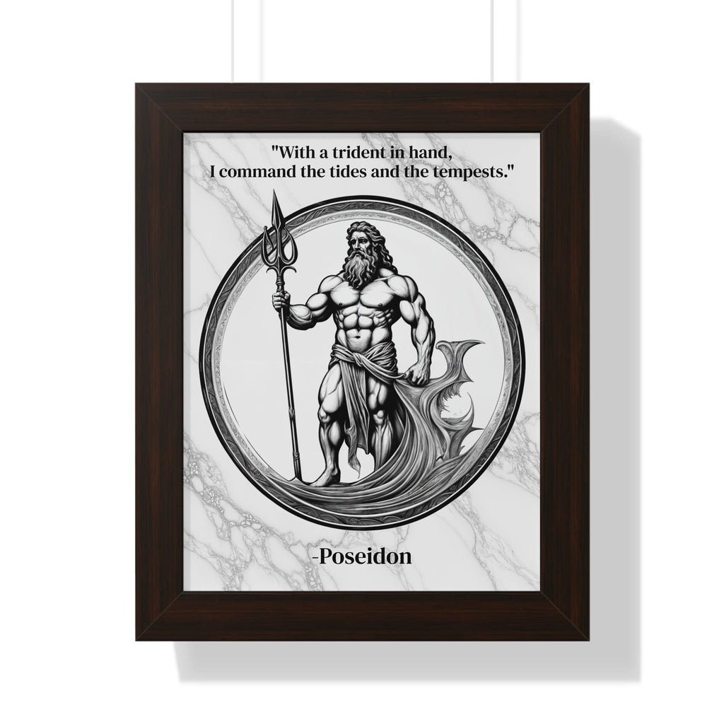 Printify Poster 11" x 14" / Walnut Poseidon Trident Ocean Wave Inspirational Framed Wall Art Quote for Epic Coastal Home Decor - Great Gift for Beach Lovers Sea Spirit Fans