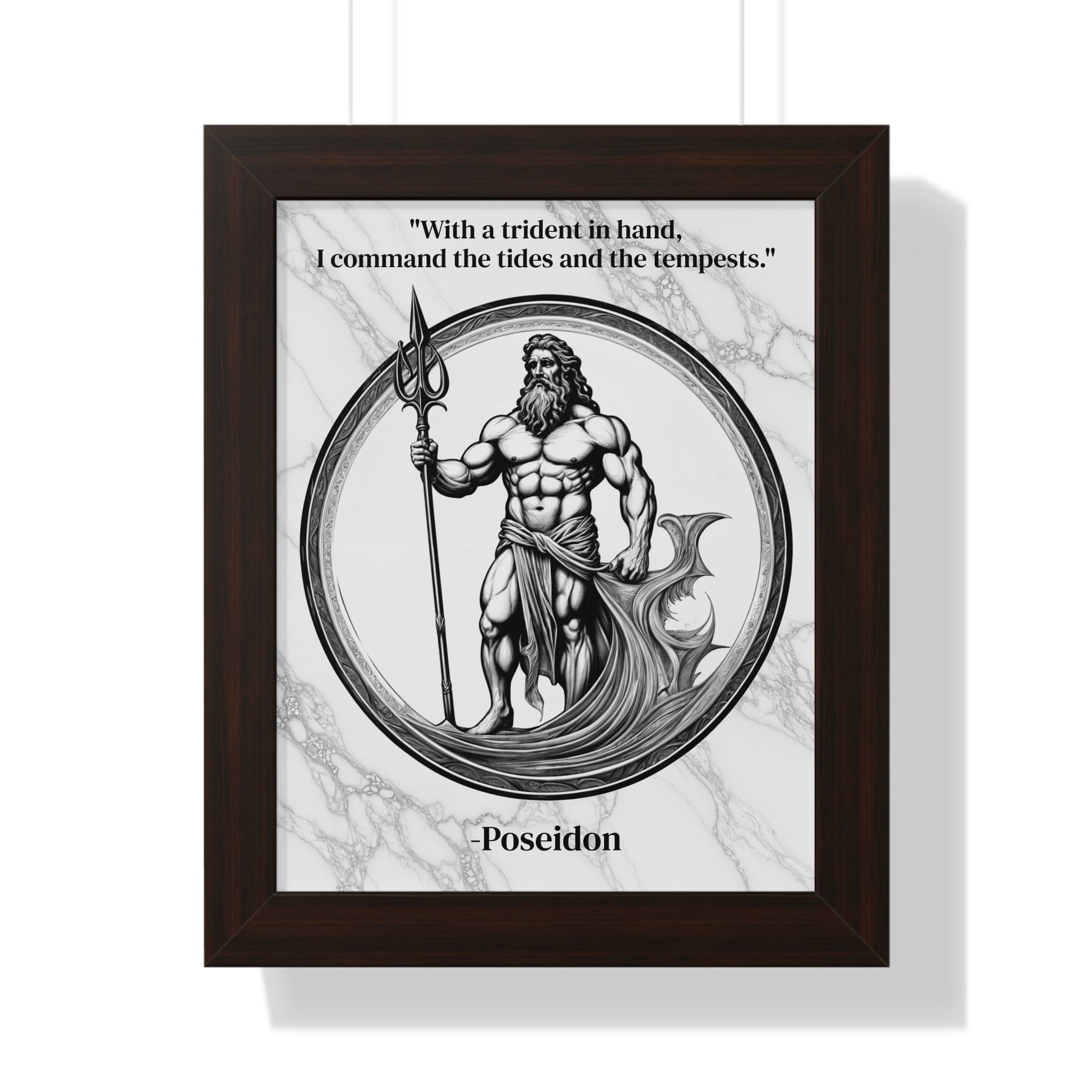 Printify Poster 11" x 14" / Walnut Poseidon Trident Ocean Wave Inspirational Framed Wall Art Quote for Epic Coastal Home Decor - Great Gift for Beach Lovers Sea Spirit Fans