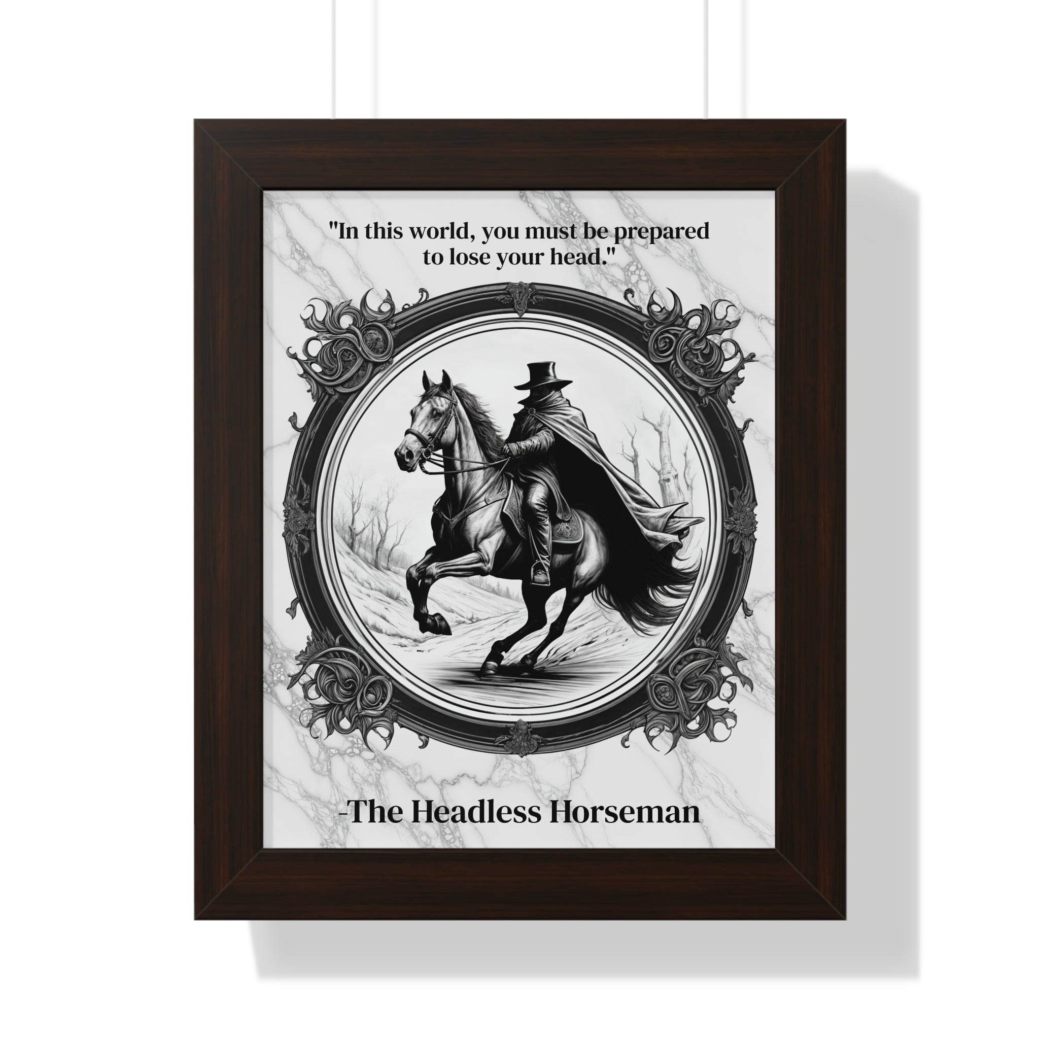 Printify Poster 11" x 14" / Walnut The Headless Horseman Inspirational Quote Halloween Decor Framed Wall Art for Home Office Gift - Ideal Legend Quote Print for Spooky Fans