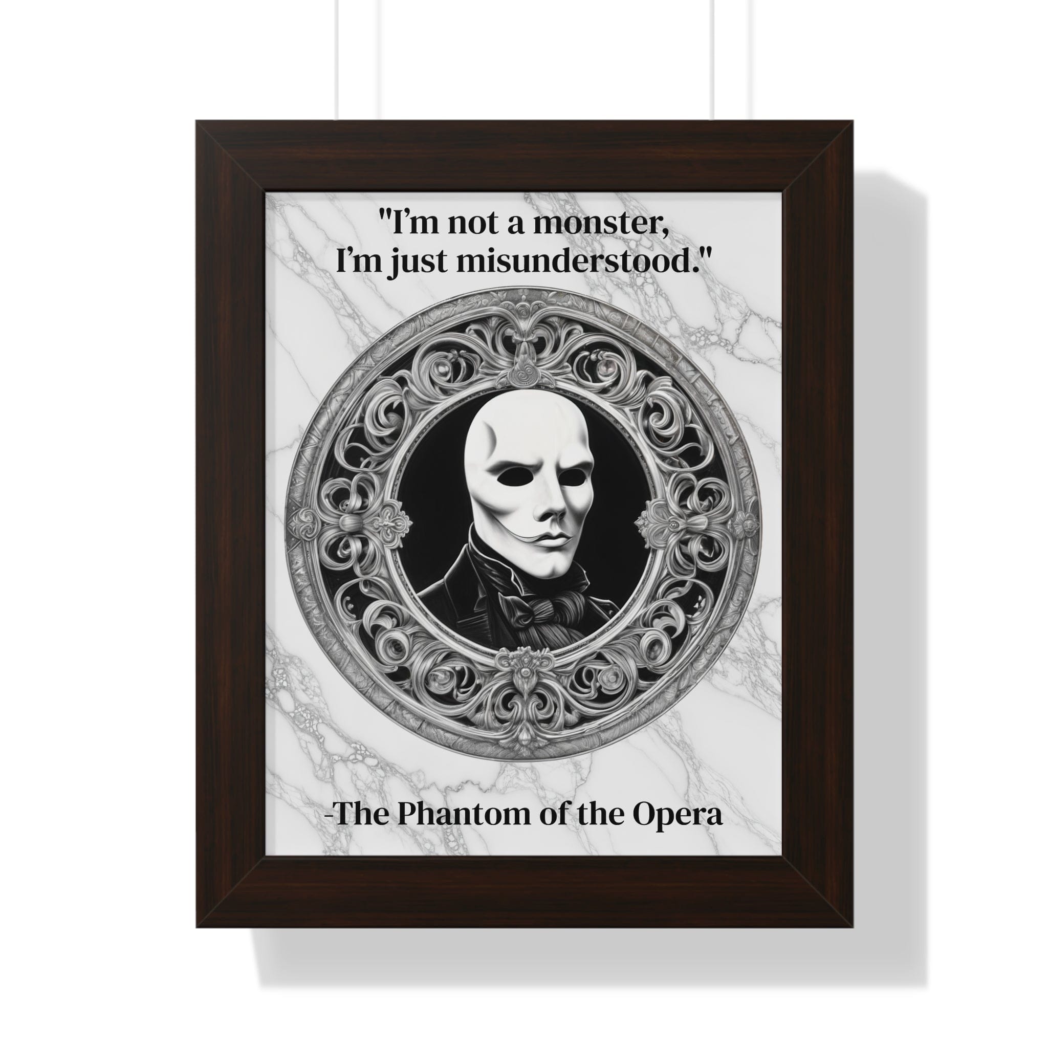 Printify Poster 11" x 14" / Walnut The Phantom of the Opera Inspirational Quote Art Decor Framed Wall Art for Home Office Gift - Perfect Quote Print for Music and Mystery Fans