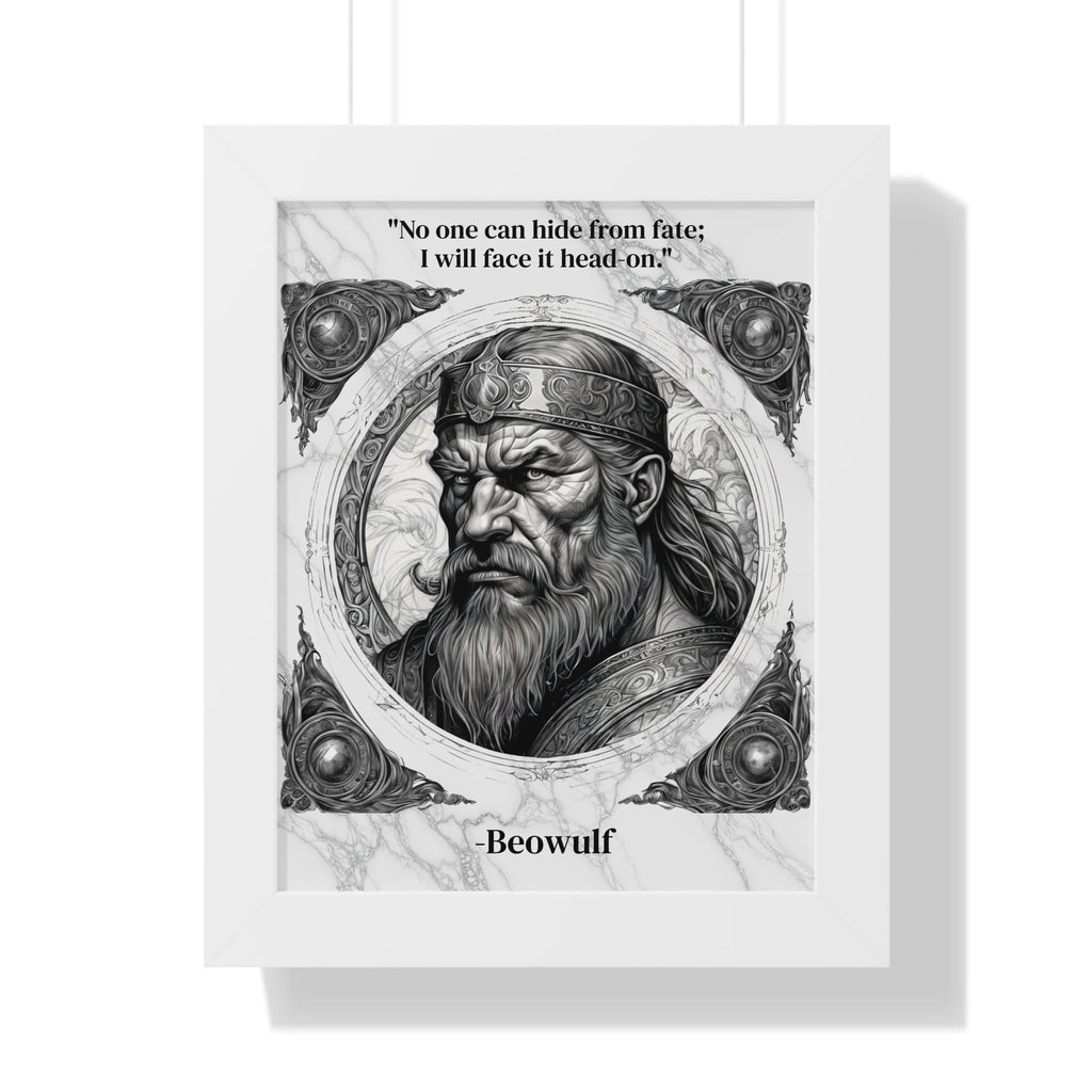 Printify Poster 11" x 14" / White Beowulf Epic Hero Literature Framed Wall Art Inspirational Quote for Book Lovers Legendary Decor - Ideal Gift for Classic Literature Fans