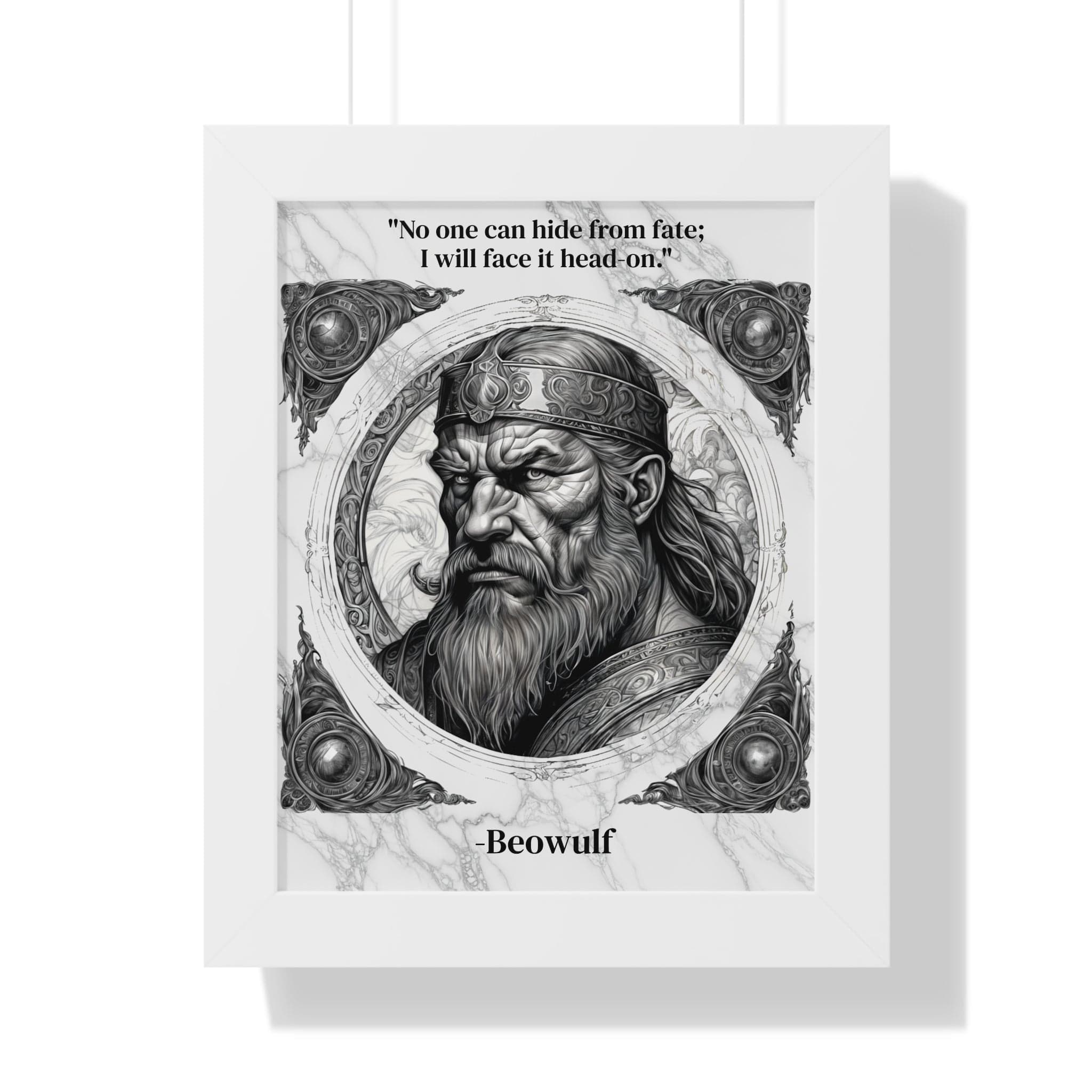 Printify Poster 11" x 14" / White Beowulf Epic Hero Literature Framed Wall Art Inspirational Quote for Book Lovers Legendary Decor - Ideal Gift for Classic Literature Fans