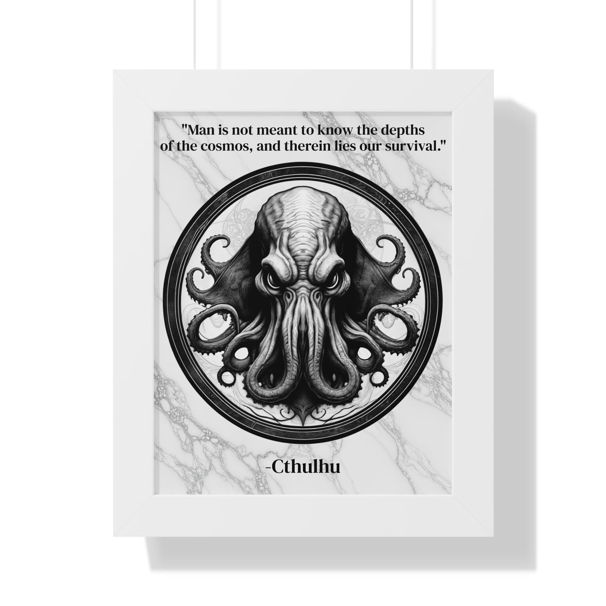 Printify Poster 11" x 14" / White Cthulhu Lovecraft Epic Horror Mythos Framed Wall Art Inspirational Quote for Dark Fantasy Decor - Perfect Gift for Legendary Quest Fans Fan