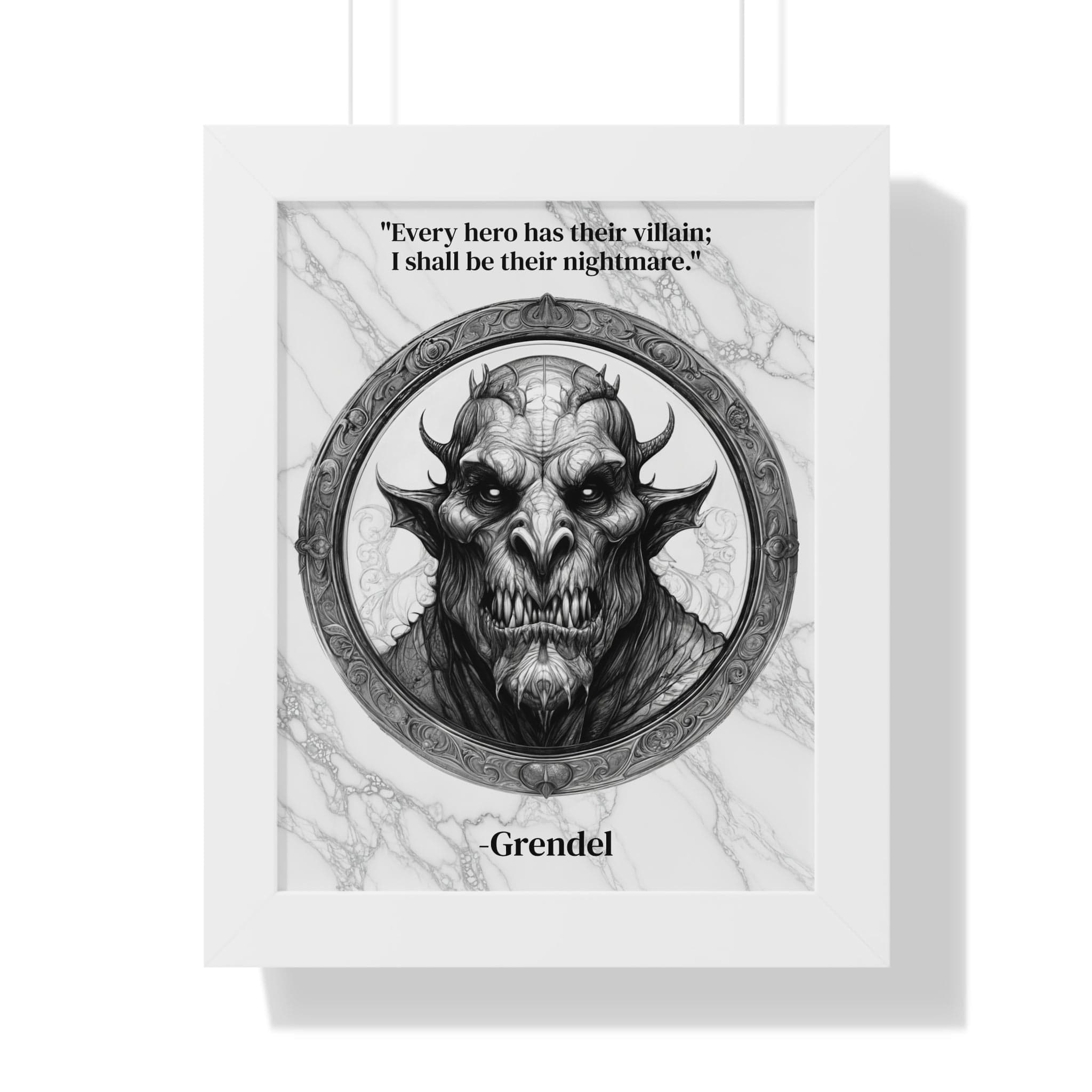 Printify Poster 11" x 14" / White Grendel Dark Fantasy Horror Framed Wall Art Inspirational Quote for Legendary Epic Decor - Perfect Gift for Gothic Lovers Fans