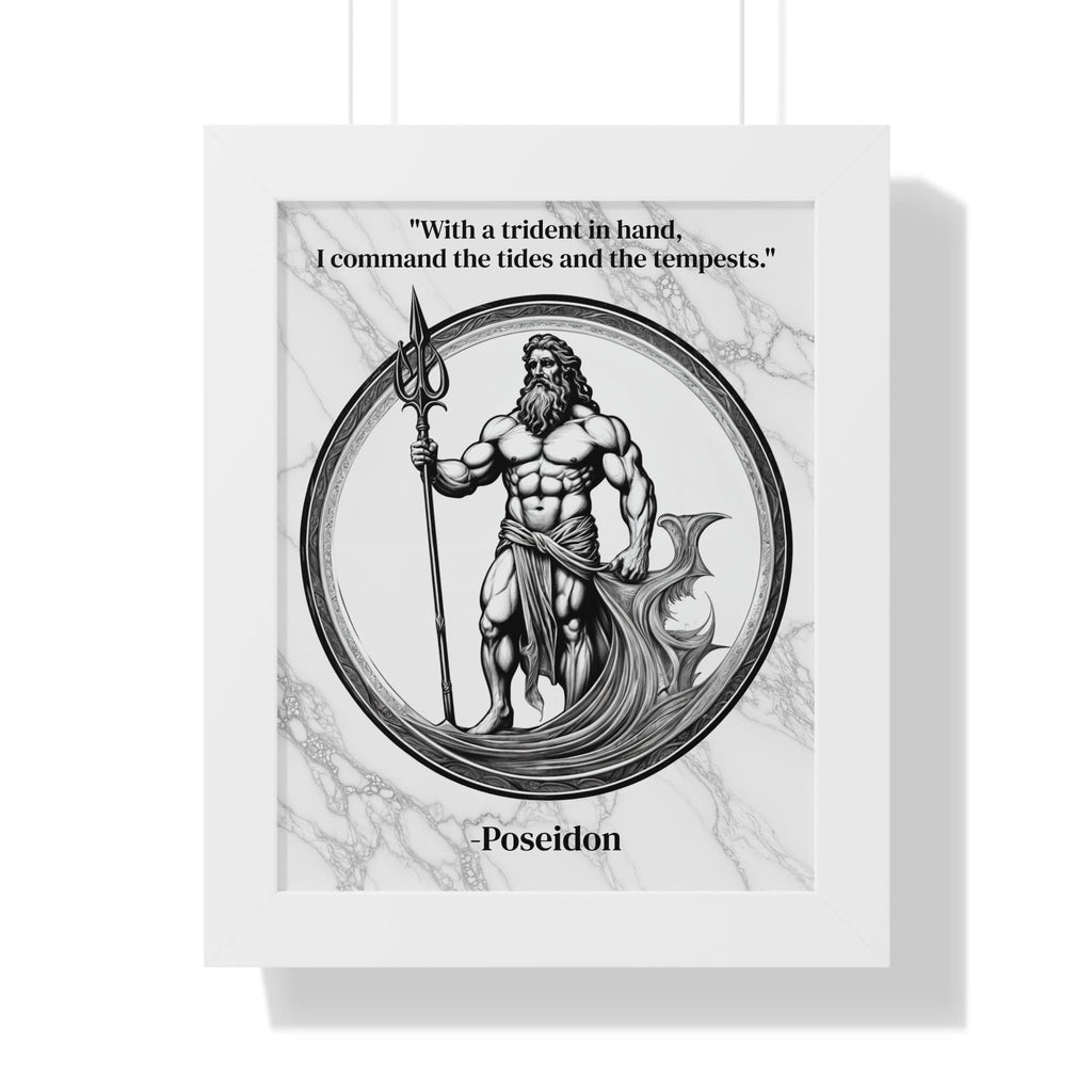 Printify Poster 11" x 14" / White Poseidon Trident Ocean Wave Inspirational Framed Wall Art Quote for Epic Coastal Home Decor - Great Gift for Beach Lovers Sea Spirit Fans