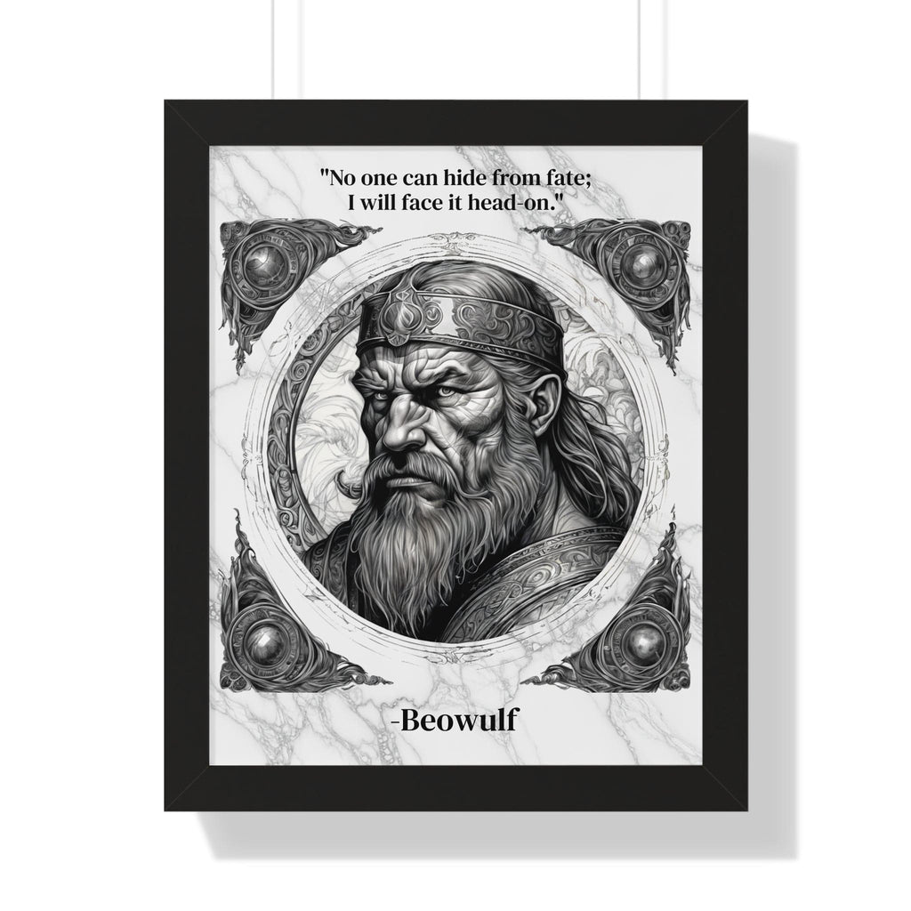 Printify Poster 16″ x 20″ / Black Beowulf Epic Hero Literature Framed Wall Art Inspirational Quote for Book Lovers Legendary Decor - Ideal Gift for Classic Literature Fans