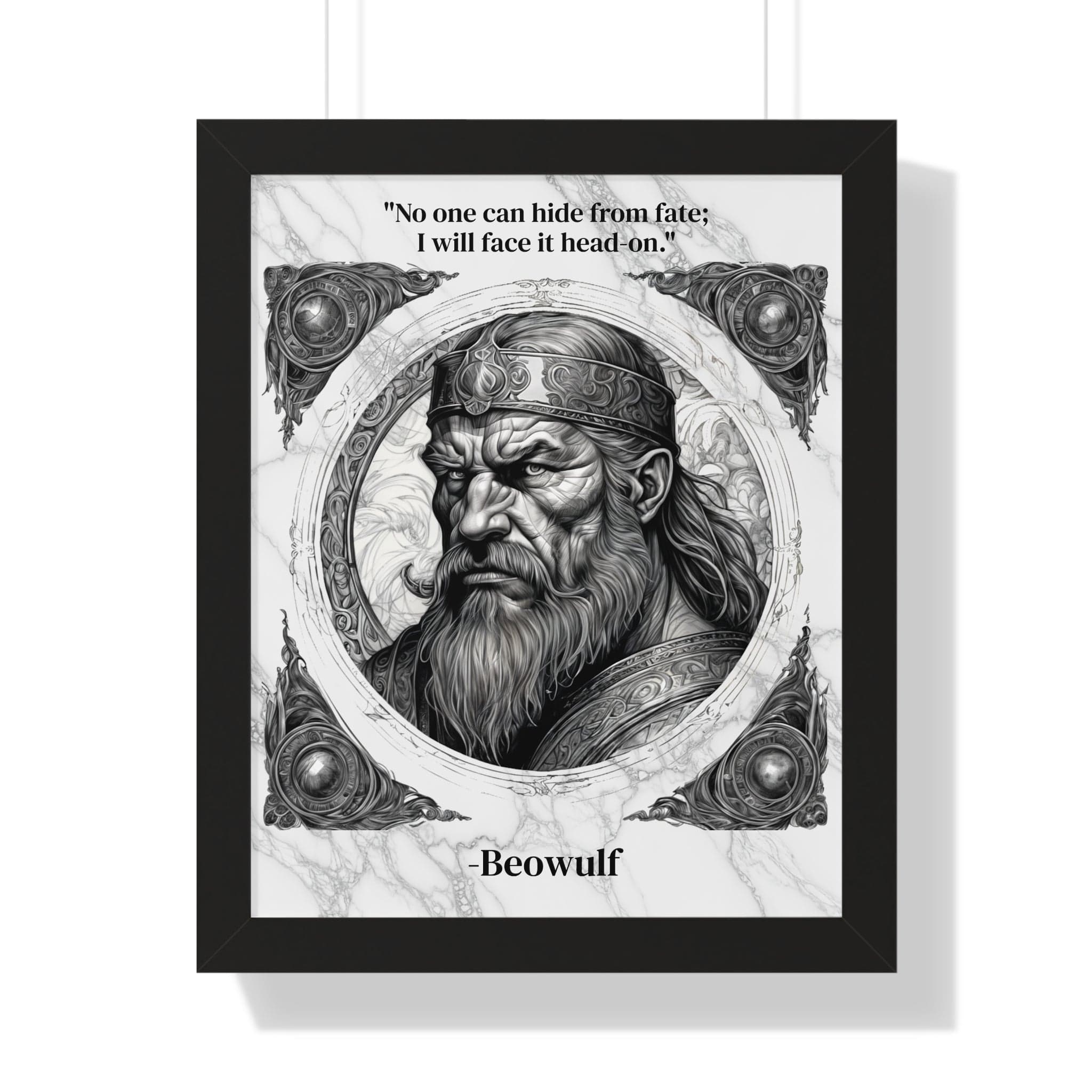 Printify Poster 16″ x 20″ / Black Beowulf Epic Hero Literature Framed Wall Art Inspirational Quote for Book Lovers Legendary Decor - Ideal Gift for Classic Literature Fans