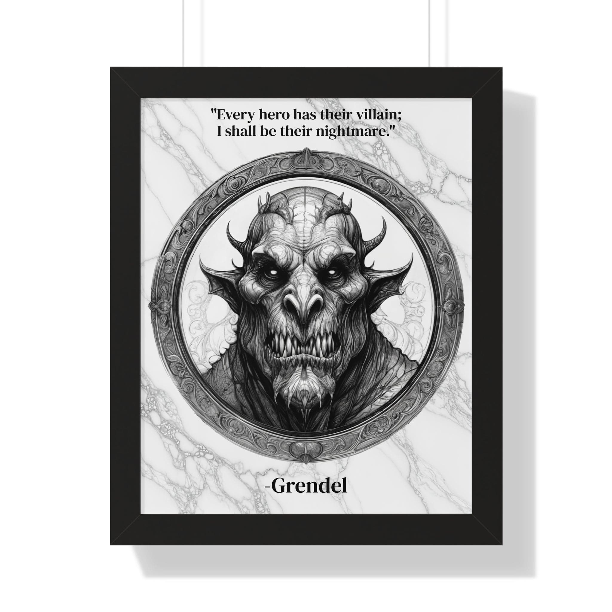 Printify Poster 16″ x 20″ / Black Grendel Dark Fantasy Horror Framed Wall Art Inspirational Quote for Legendary Epic Decor - Perfect Gift for Gothic Lovers Fans