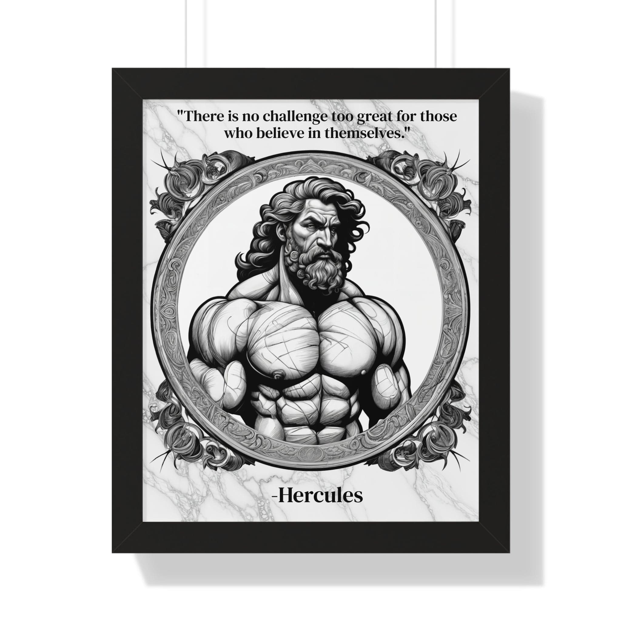 Printify Poster 16″ x 20″ / Black Hercules Inspirational Quote Strength Framed Wall Art for Fitness Motivation Home Decor - Perfect Gift for Workout Enthusiasts Fans