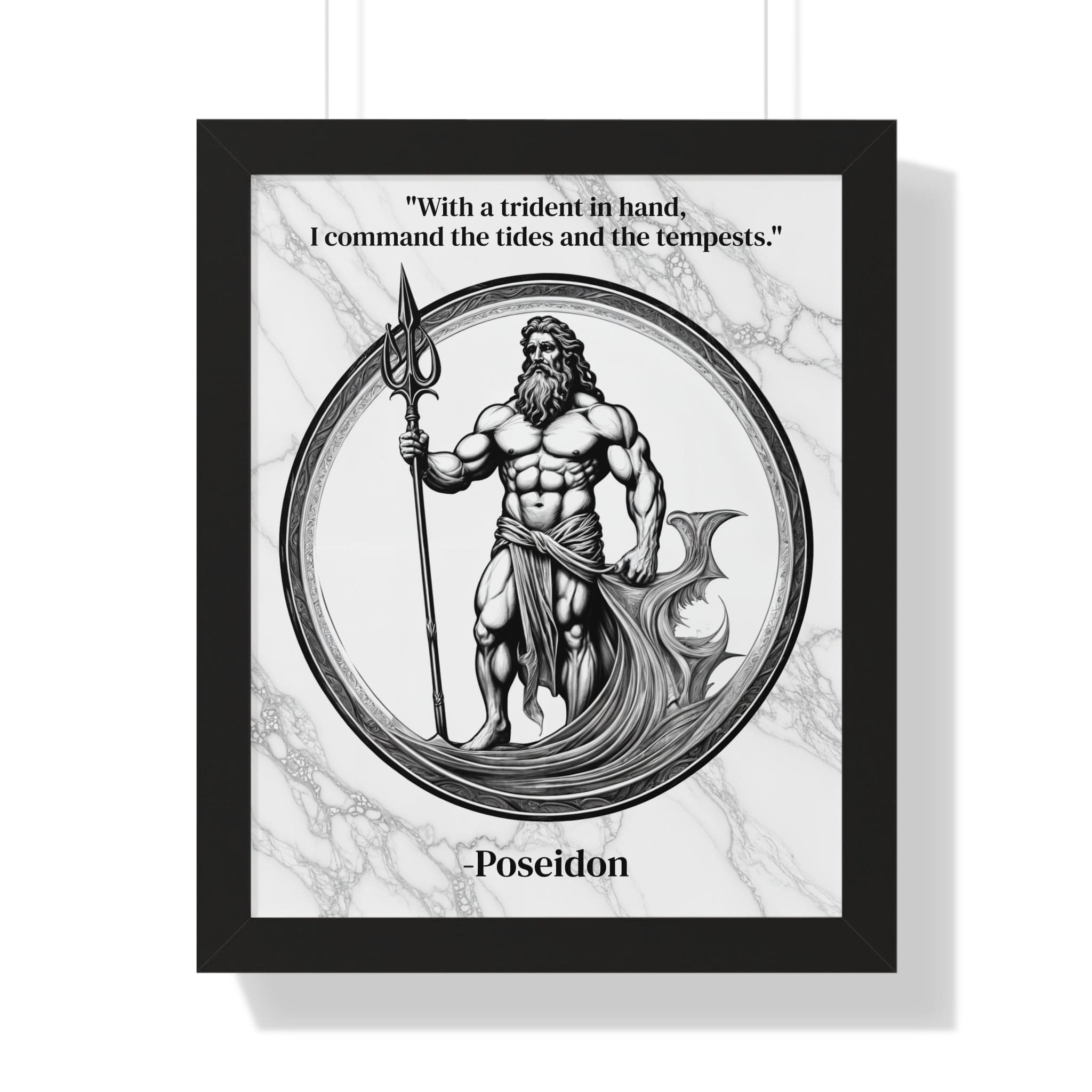 Printify Poster 16″ x 20″ / Black Poseidon Trident Ocean Wave Inspirational Framed Wall Art Quote for Epic Coastal Home Decor - Great Gift for Beach Lovers Sea Spirit Fans
