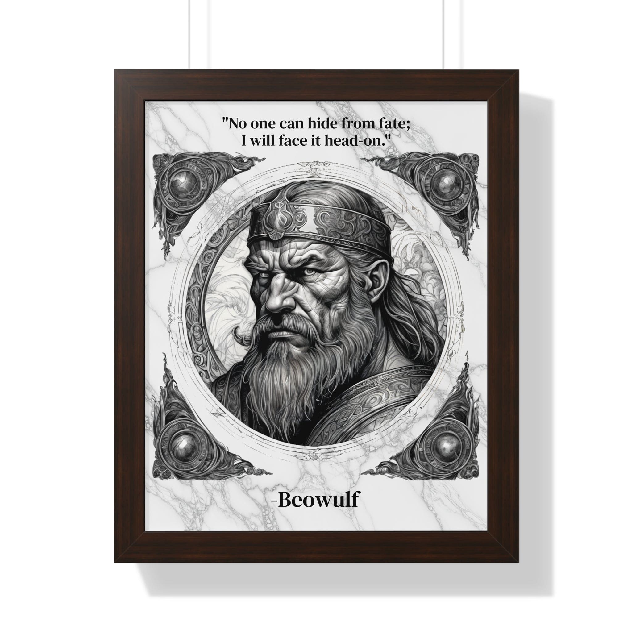 Printify Poster 16″ x 20″ / Walnut Beowulf Epic Hero Literature Framed Wall Art Inspirational Quote for Book Lovers Legendary Decor - Ideal Gift for Classic Literature Fans