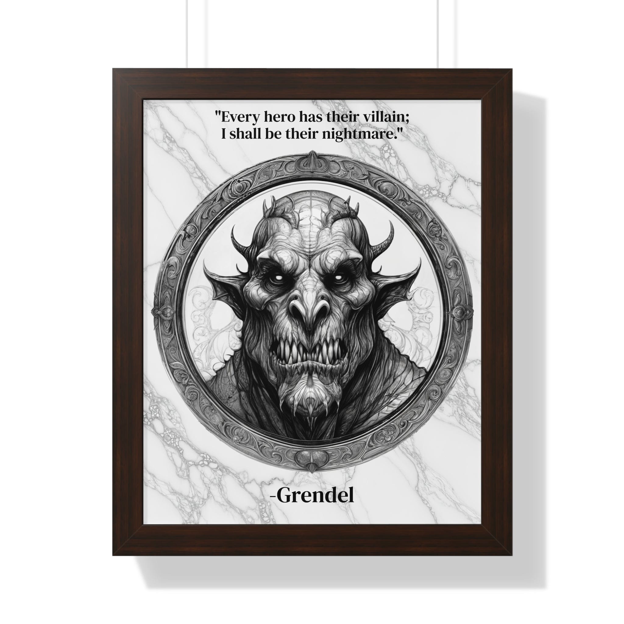 Printify Poster 16″ x 20″ / Walnut Grendel Dark Fantasy Horror Framed Wall Art Inspirational Quote for Legendary Epic Decor - Perfect Gift for Gothic Lovers Fans
