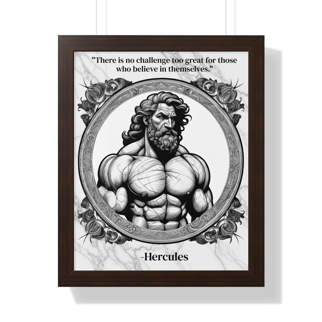 Printify Poster 16″ x 20″ / Walnut Hercules Inspirational Quote Strength Framed Wall Art for Fitness Motivation Home Decor - Perfect Gift for Workout Enthusiasts Fans