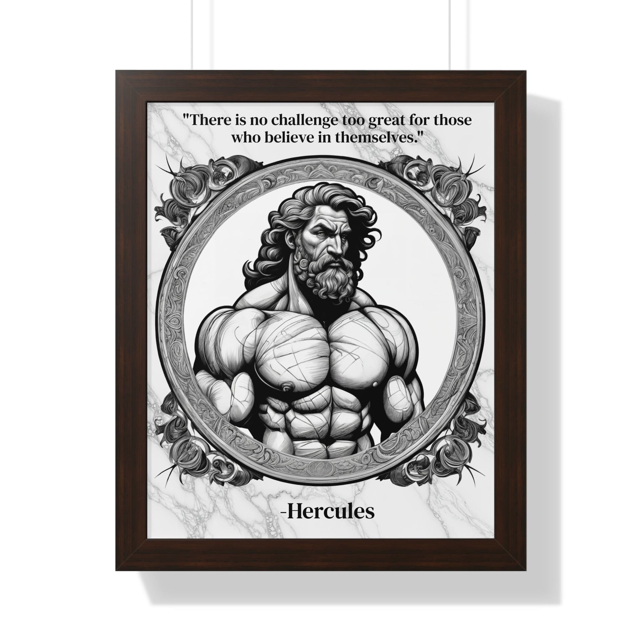Printify Poster 16″ x 20″ / Walnut Hercules Inspirational Quote Strength Framed Wall Art for Fitness Motivation Home Decor - Perfect Gift for Workout Enthusiasts Fans