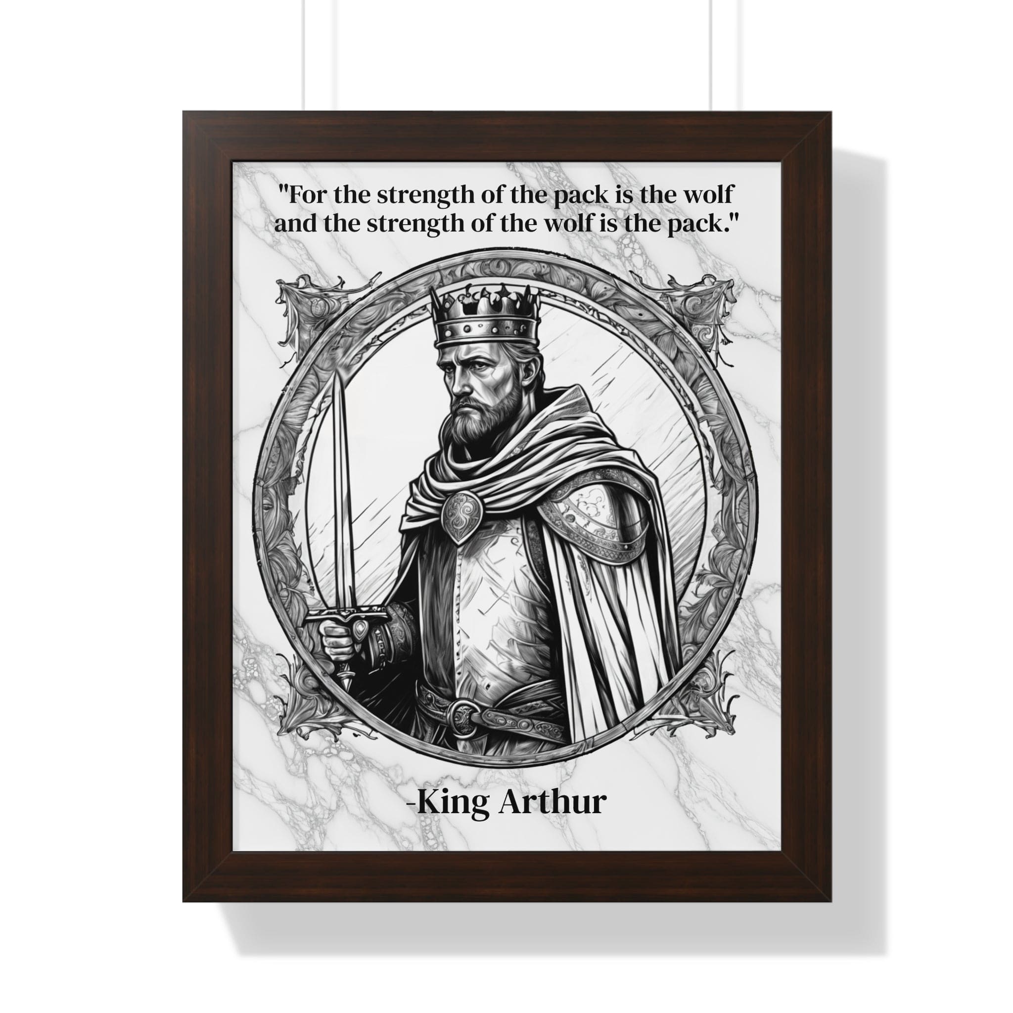 Printify Poster 16″ x 20″ / Walnut King Arthur Knights Templar Inspirational Framed Wall Art Quote for Fantasy Lovers Castle Decor - Great Gift for Medieval History Fans