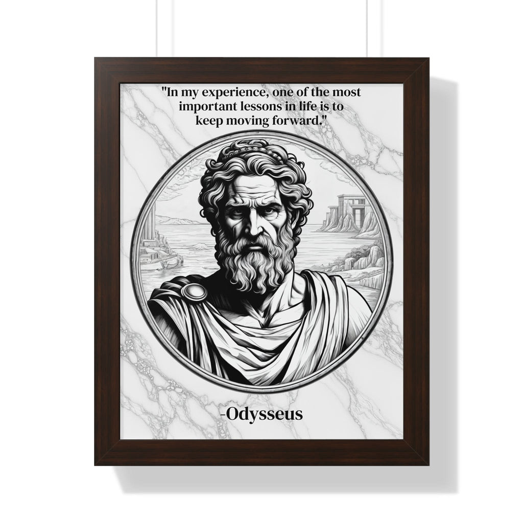 Printify Poster 16″ x 20″ / Walnut Odysseus Adventure Traveler Inspirational Framed Wall Art Quote for Literary Lovers Hero Decor - Perfect Gift for Epic Poetry Book Fans