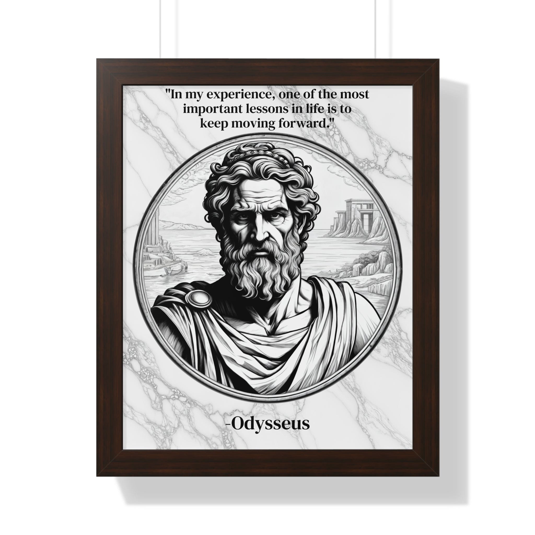 Printify Poster 16″ x 20″ / Walnut Odysseus Adventure Traveler Inspirational Framed Wall Art Quote for Literary Lovers Hero Decor - Perfect Gift for Epic Poetry Book Fans