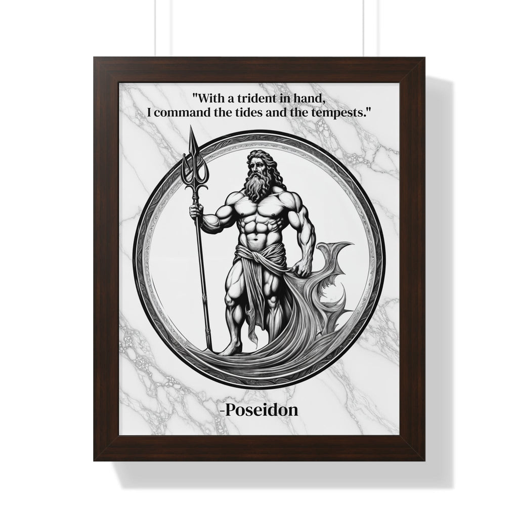 Printify Poster 16″ x 20″ / Walnut Poseidon Trident Ocean Wave Inspirational Framed Wall Art Quote for Epic Coastal Home Decor - Great Gift for Beach Lovers Sea Spirit Fans