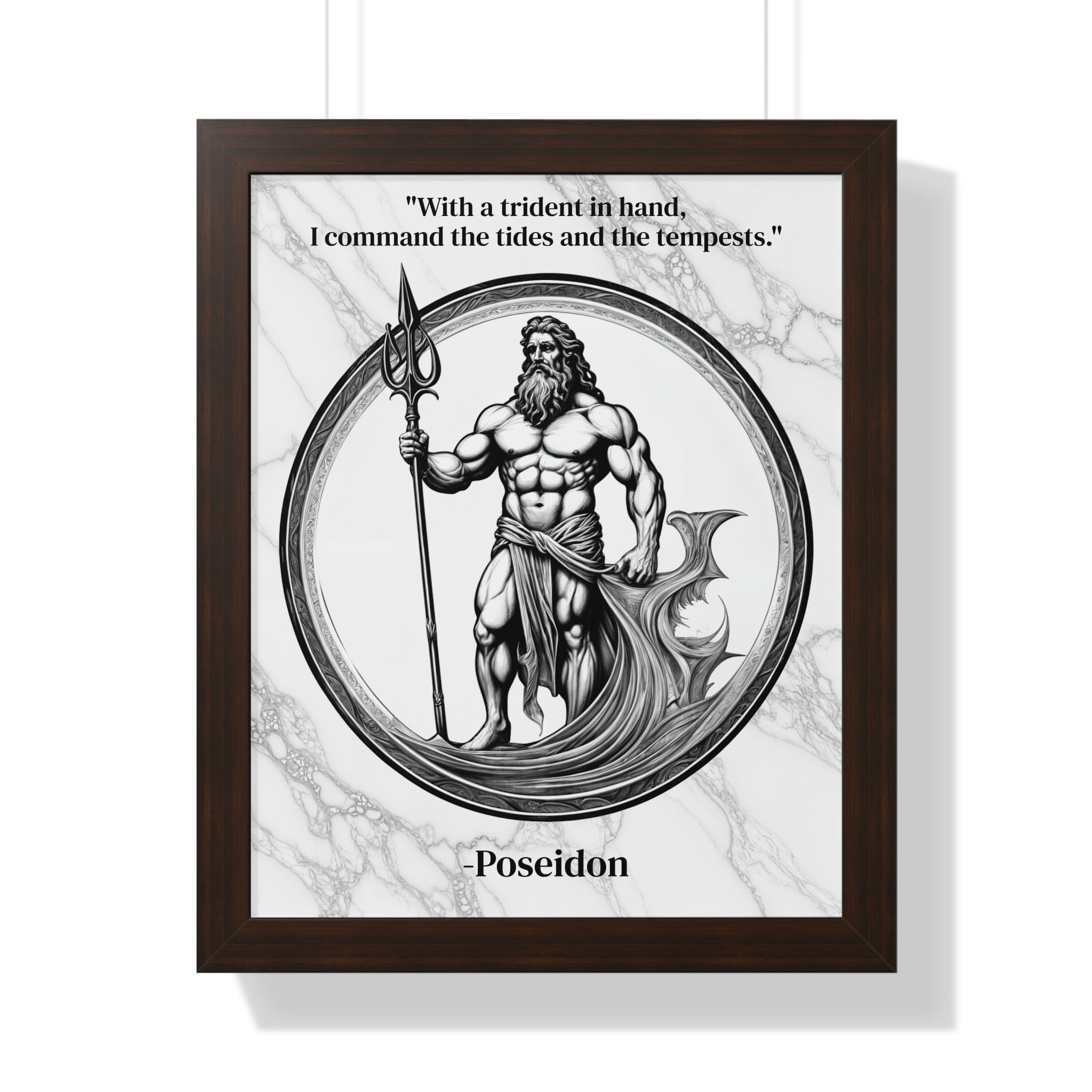 Printify Poster 16″ x 20″ / Walnut Poseidon Trident Ocean Wave Inspirational Framed Wall Art Quote for Epic Coastal Home Decor - Great Gift for Beach Lovers Sea Spirit Fans