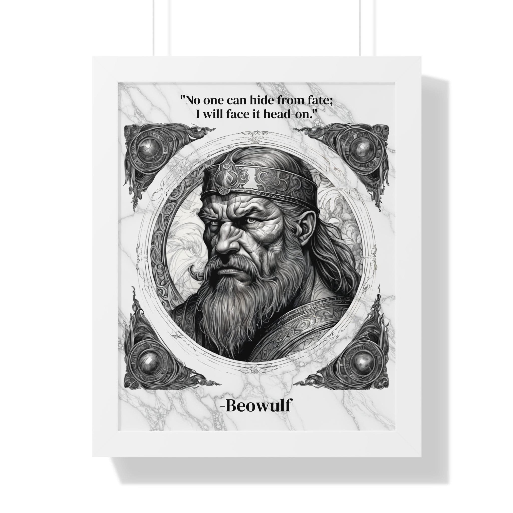 Printify Poster 16″ x 20″ / White Beowulf Epic Hero Literature Framed Wall Art Inspirational Quote for Book Lovers Legendary Decor - Ideal Gift for Classic Literature Fans