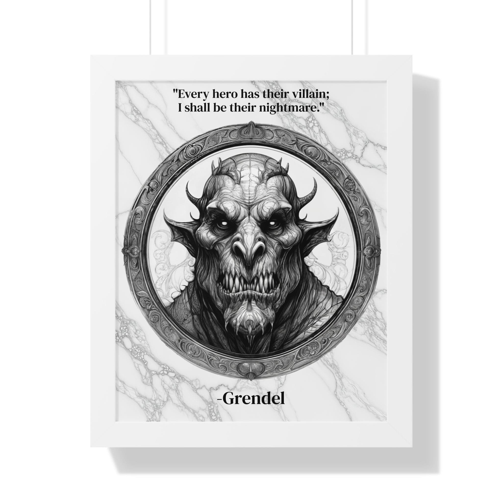 Printify Poster 16″ x 20″ / White Grendel Dark Fantasy Horror Framed Wall Art Inspirational Quote for Legendary Epic Decor - Perfect Gift for Gothic Lovers Fans