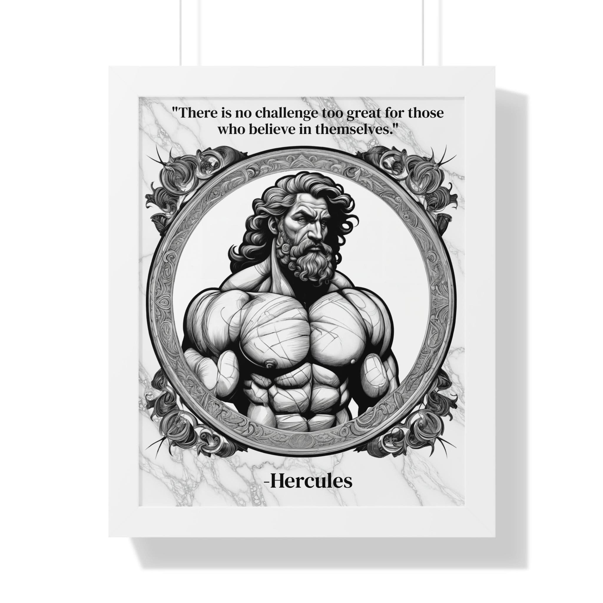 Printify Poster 16″ x 20″ / White Hercules Inspirational Quote Strength Framed Wall Art for Fitness Motivation Home Decor - Perfect Gift for Workout Enthusiasts Fans