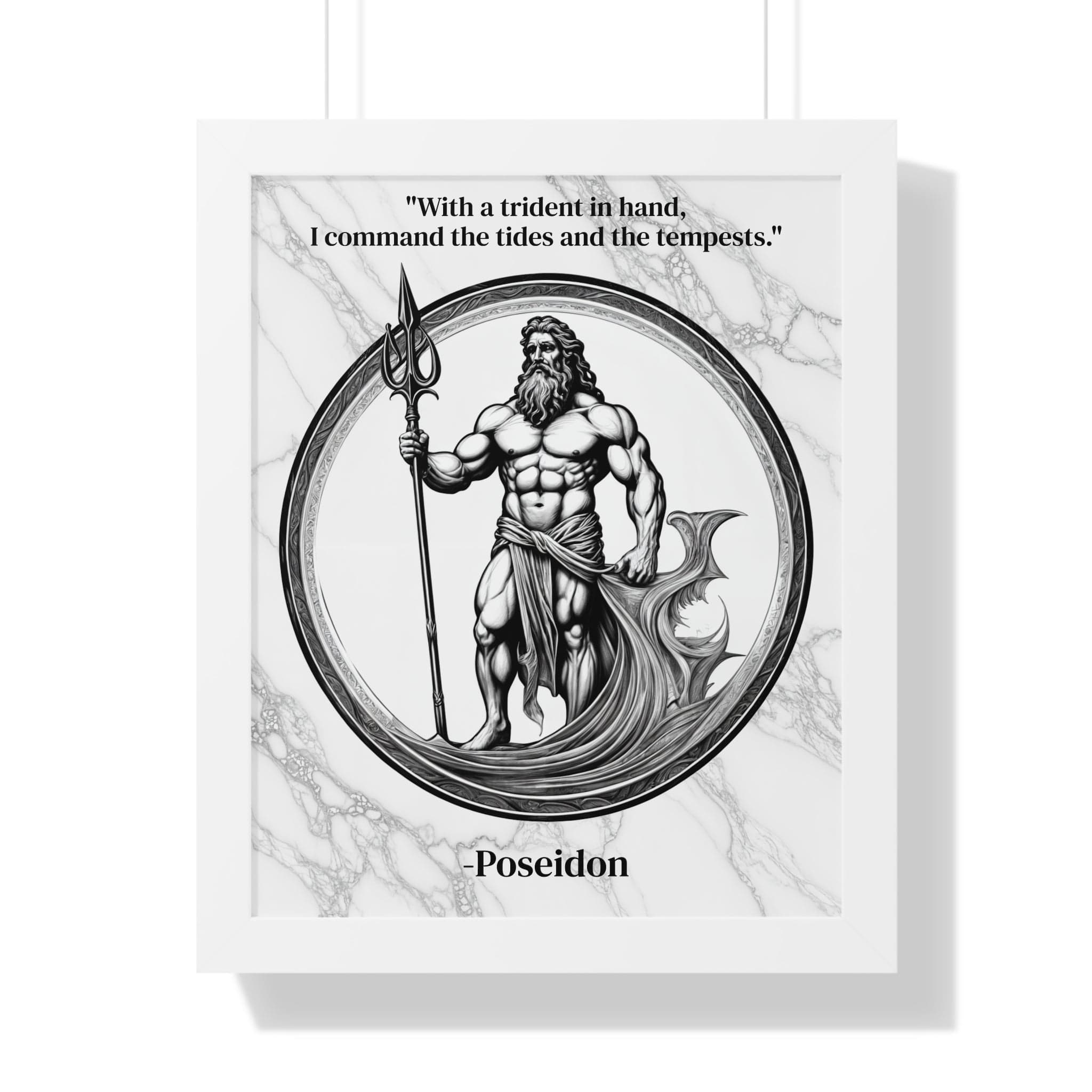 Printify Poster 16″ x 20″ / White Poseidon Trident Ocean Wave Inspirational Framed Wall Art Quote for Epic Coastal Home Decor - Great Gift for Beach Lovers Sea Spirit Fans