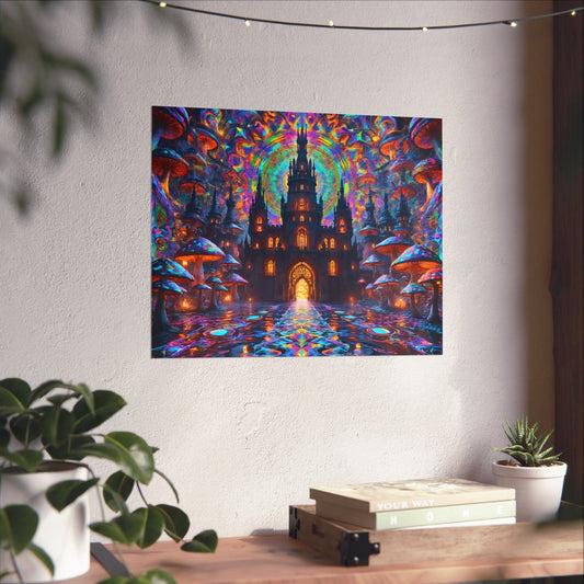 Printify Poster 20″ x 16″ / Matte Fantasy Castle Matte Horizontal Poster, Psychedelic Wall Art, Colorful Home Decor, Vibrant Room Aesthetic, Unique Gift Idea