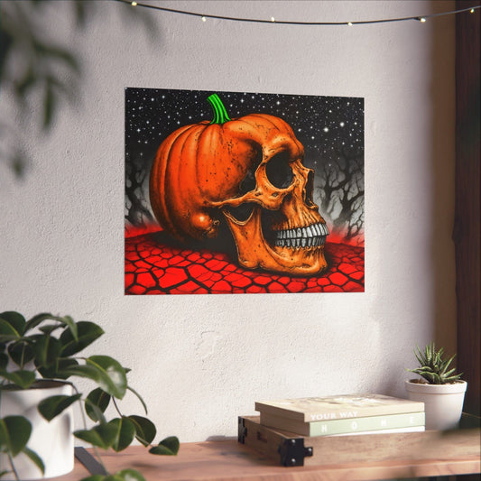 Printify Poster 20″ x 16″ / Matte Spooky Halloween Art Print: Gothic Skull & Pumpkin Matte Poster for Seasonal Home Decor