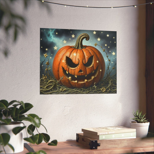 Printify Poster 20″ x 16″ / Matte Spooky Pumpkin Wall Art: Autumn Decor for Halloween Parties, Gothic Home Decoration, Matte Posters