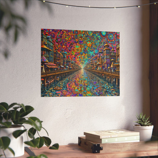 Printify Poster 20″ x 16″ / Matte Vibrant Matte Horizontal Poster Art, Colorful Wall Decor, Dreamy Landscape Print, Psychedelic Artwork, Unique Home Decoration