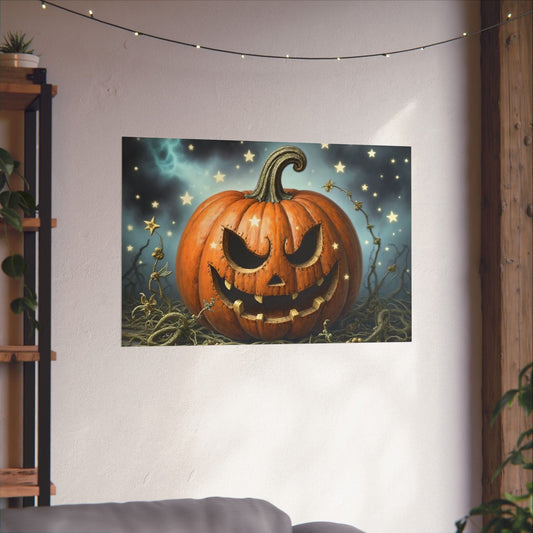 Printify Poster 36″ x 24″ / Matte Spooky Pumpkin Wall Art: Autumn Decor for Halloween Parties, Gothic Home Decoration, Matte Posters