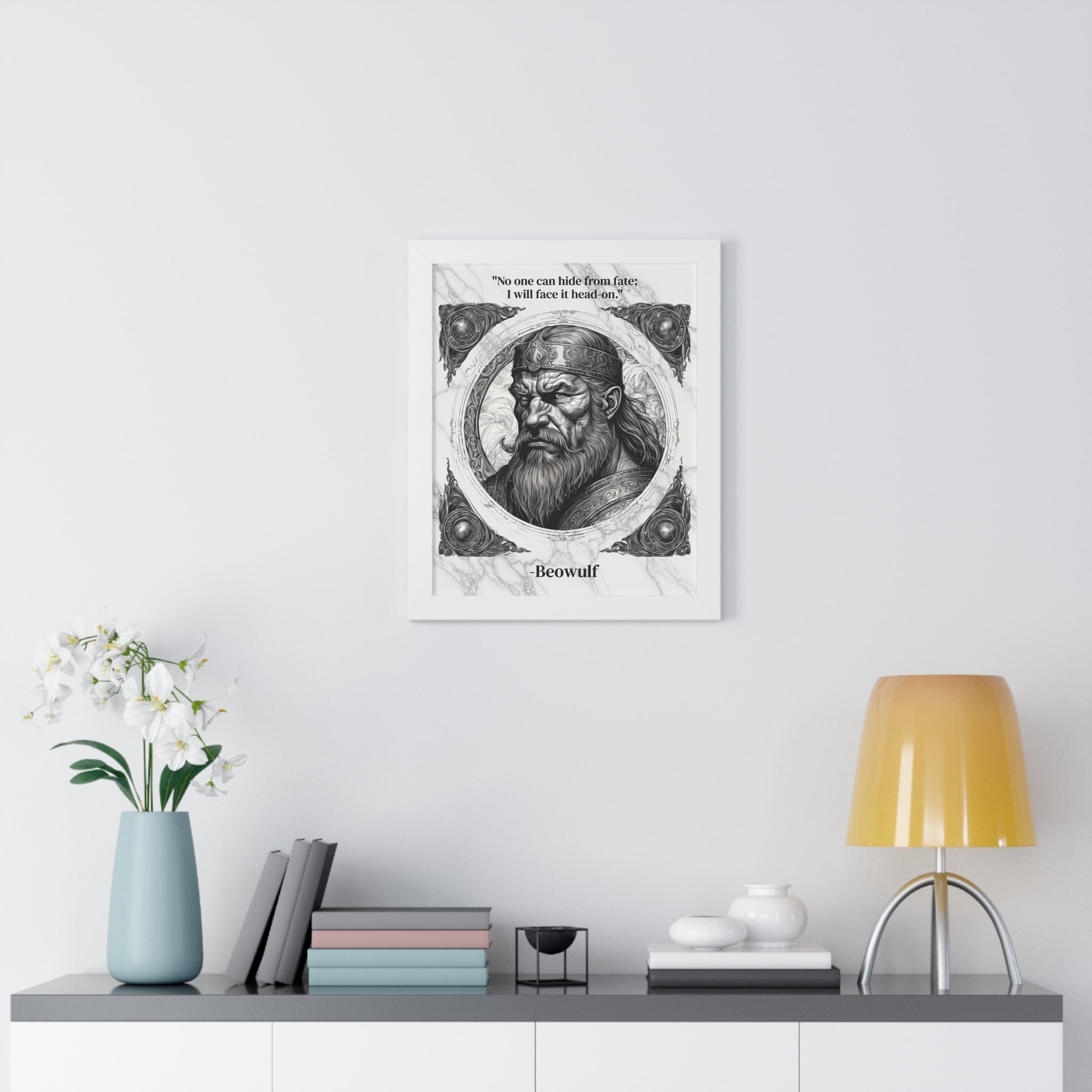 Printify Poster Beowulf Epic Hero Literature Framed Wall Art Inspirational Quote for Book Lovers Legendary Decor - Ideal Gift for Classic Literature Fans