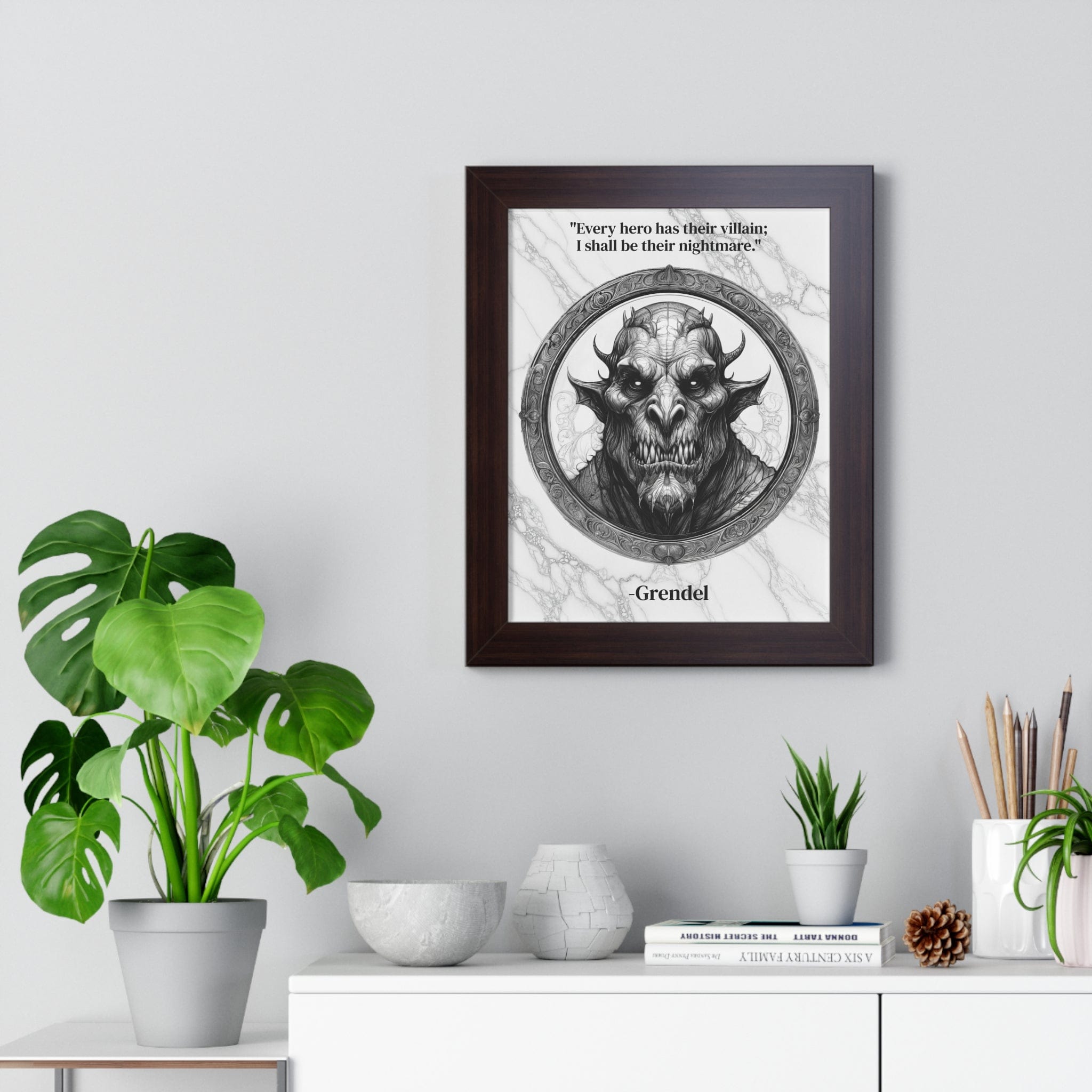 Printify Poster Grendel Dark Fantasy Horror Framed Wall Art Inspirational Quote for Legendary Epic Decor - Perfect Gift for Gothic Lovers Fans