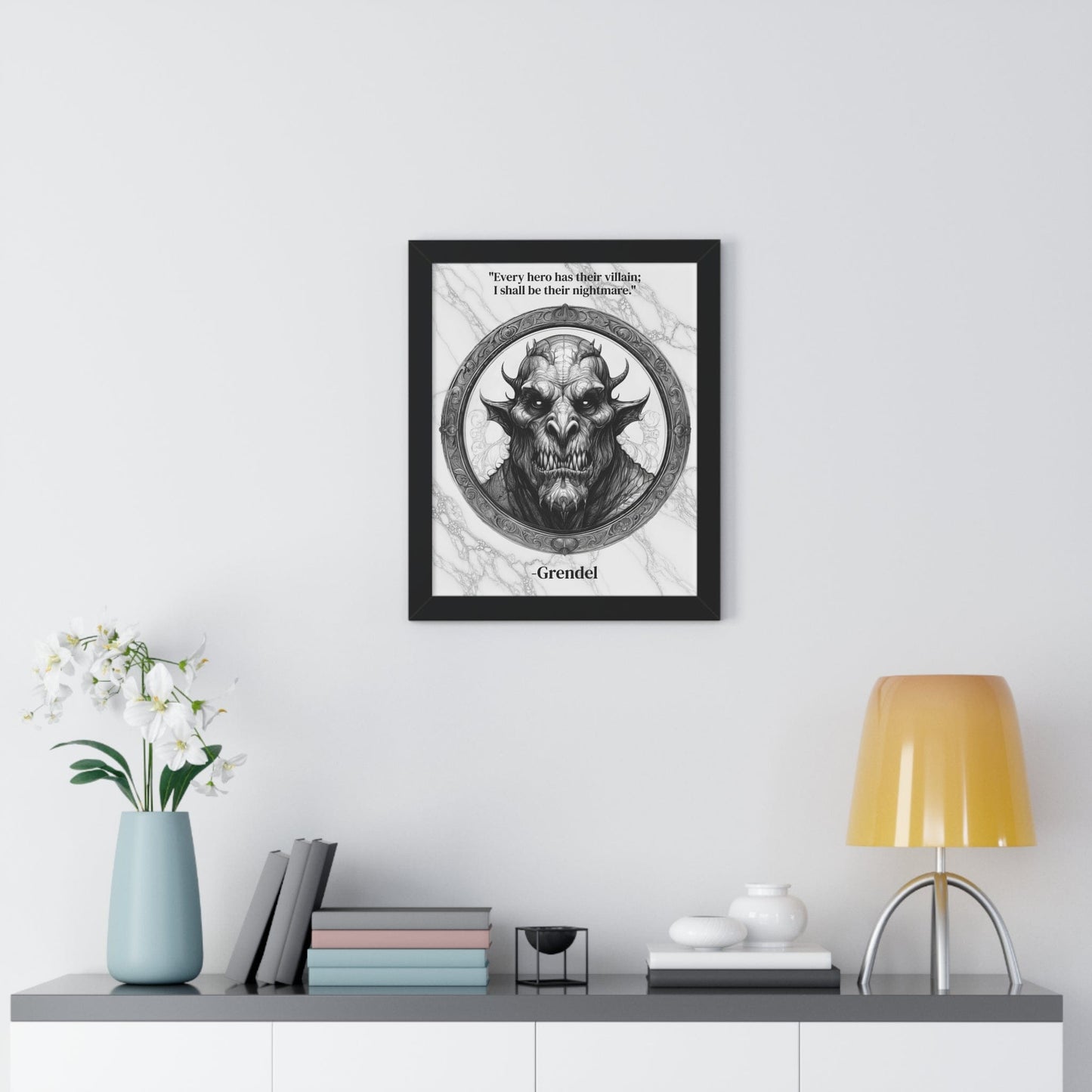 Printify Poster Grendel Dark Fantasy Horror Framed Wall Art Inspirational Quote for Legendary Epic Decor - Perfect Gift for Gothic Lovers Fans