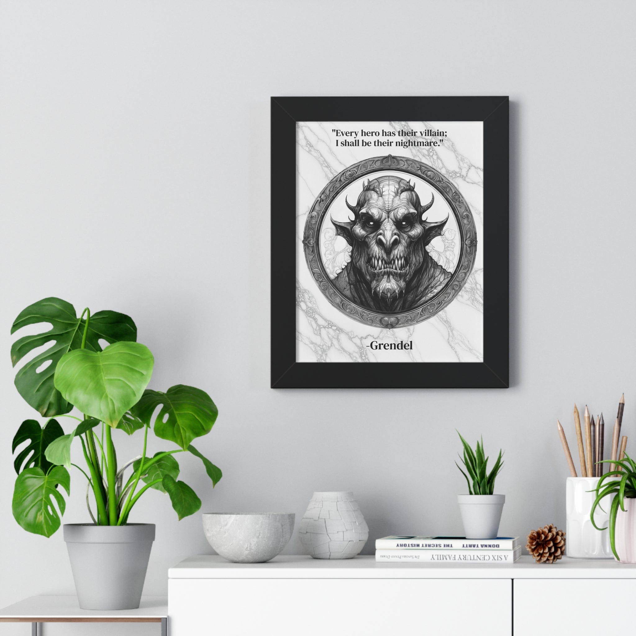 Printify Poster Grendel Dark Fantasy Horror Framed Wall Art Inspirational Quote for Legendary Epic Decor - Perfect Gift for Gothic Lovers Fans