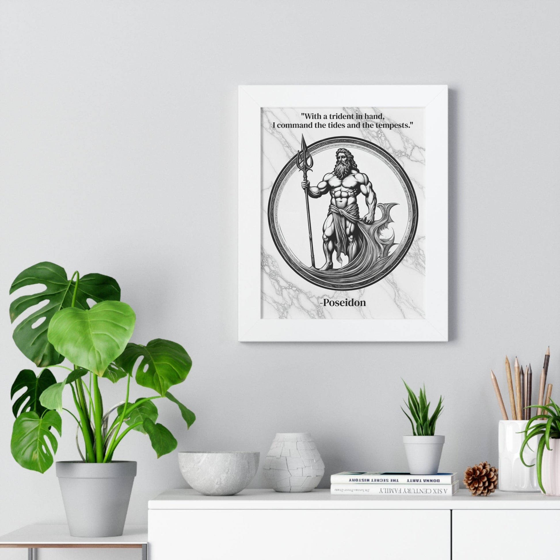 Printify Poster Poseidon Trident Ocean Wave Inspirational Framed Wall Art Quote for Epic Coastal Home Decor - Great Gift for Beach Lovers Sea Spirit Fans