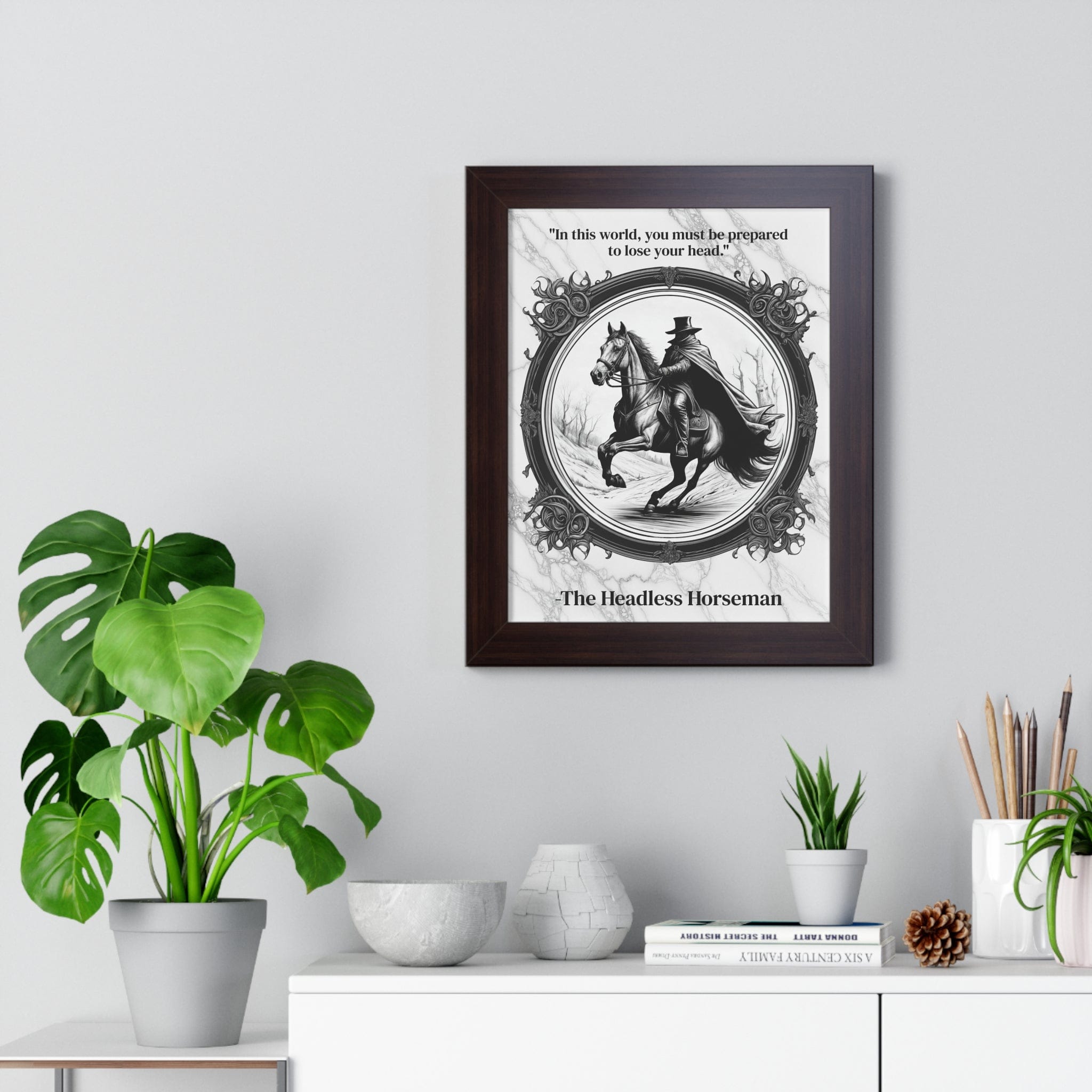 Printify Poster The Headless Horseman Inspirational Quote Halloween Decor Framed Wall Art for Home Office Gift - Ideal Legend Quote Print for Spooky Fans