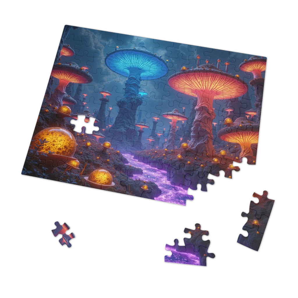 Printify Puzzle 10" × 8" (110 pcs) Bioluminescent Fungal Realm  - Jigsaw Puzzle with Tin Box