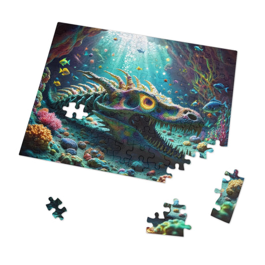 Printify Puzzle 10" × 8" (110 pcs) Dragon Bones Underwater  - Jigsaw Puzzle with Tin Box