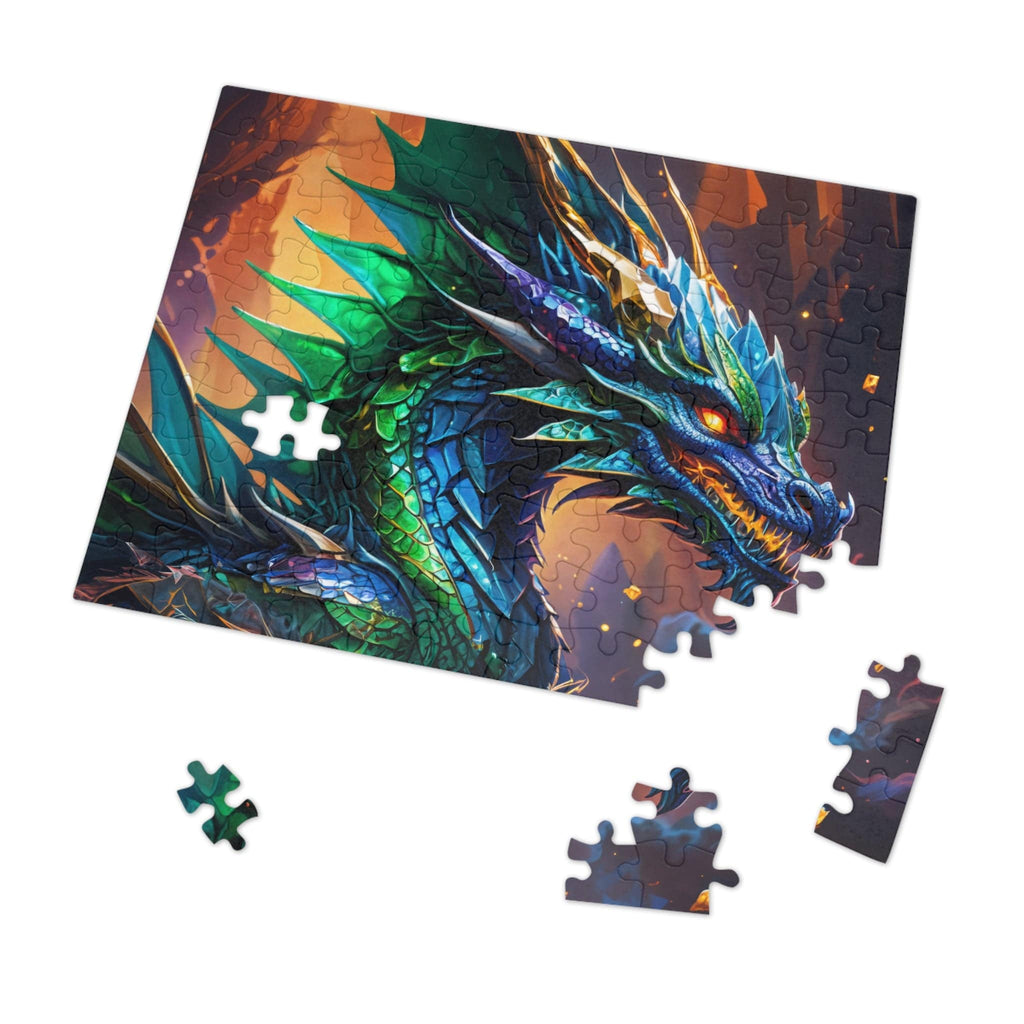Printify Puzzle 10" × 8" (110 pcs) Gem Cave Dragon - Jigsaw Puzzle with Tin Box