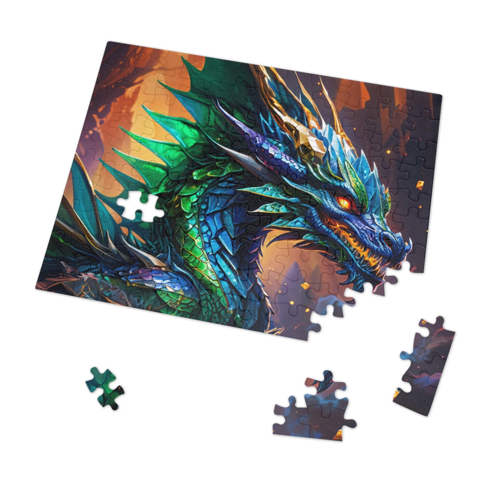 Printify Puzzle 10" × 8" (110 pcs) Gem Cave Dragon - Jigsaw Puzzle with Tin Box