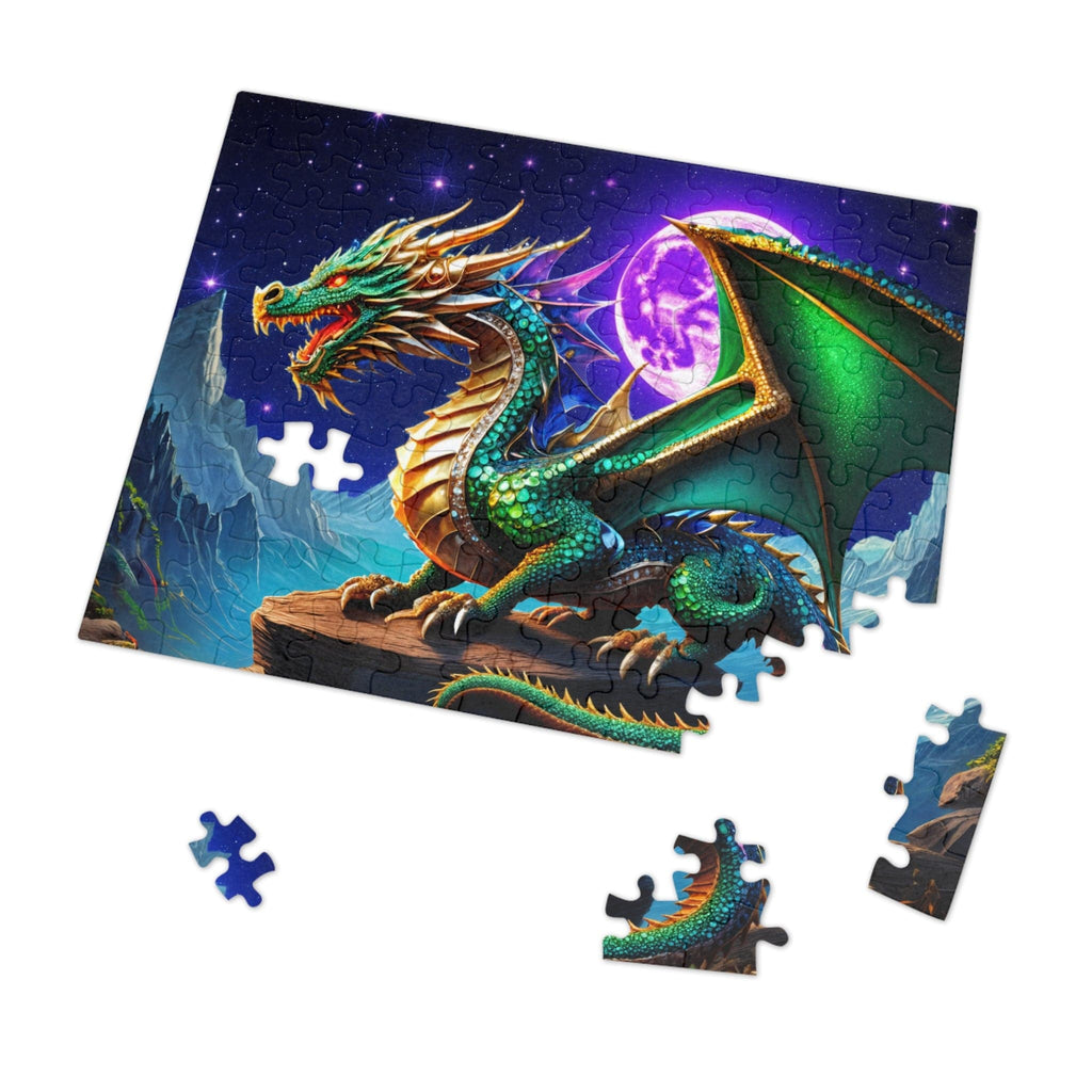 Printify Puzzle 10" × 8" (110 pcs) Gem Moon Dragon - Jigsaw Puzzle with Tin Box