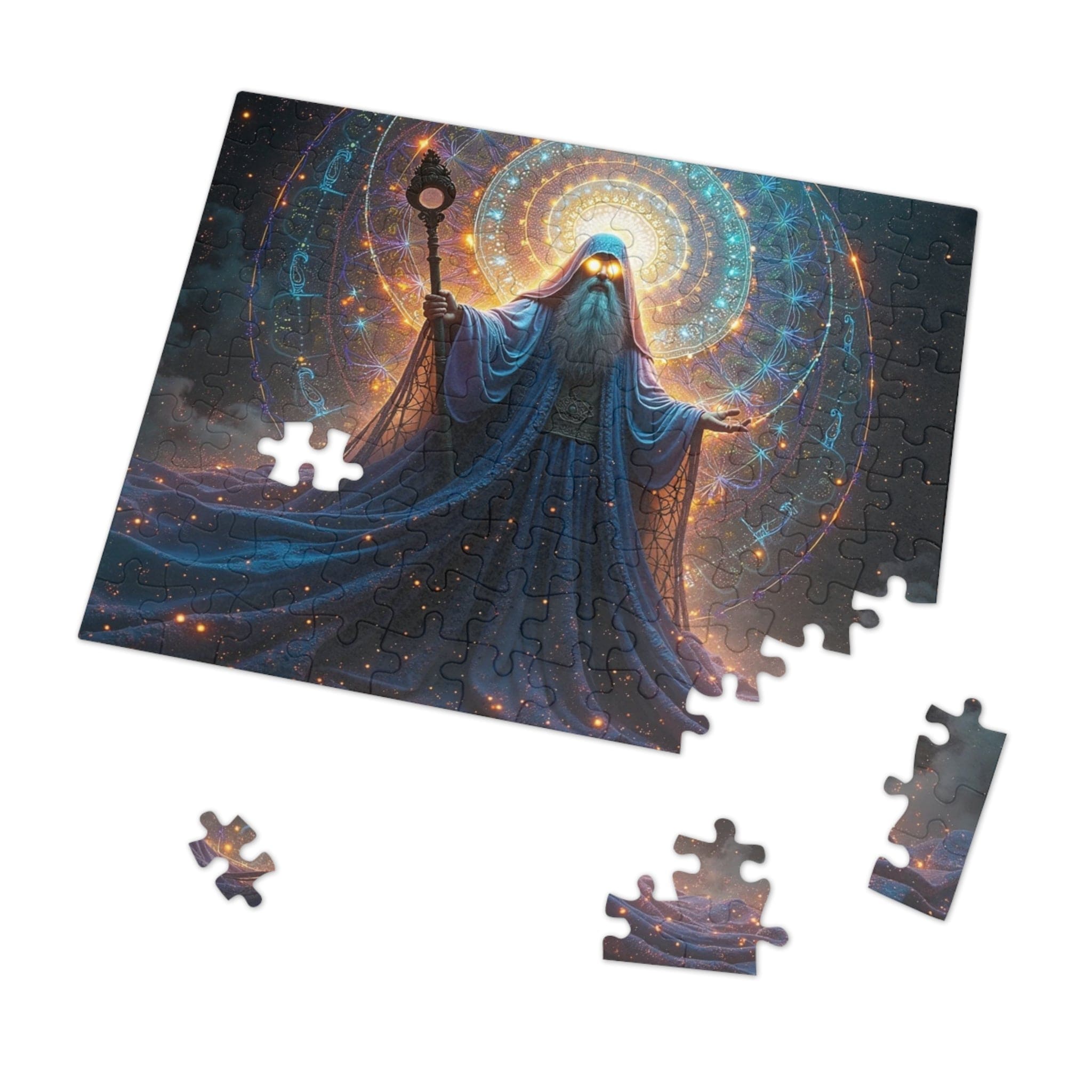 Printify Puzzle 10" × 8" (110 pcs) Kaleidoscopic Sorcery: The Arcane Dimensions Unraveled  - Jigsaw Puzzle with Tin Box