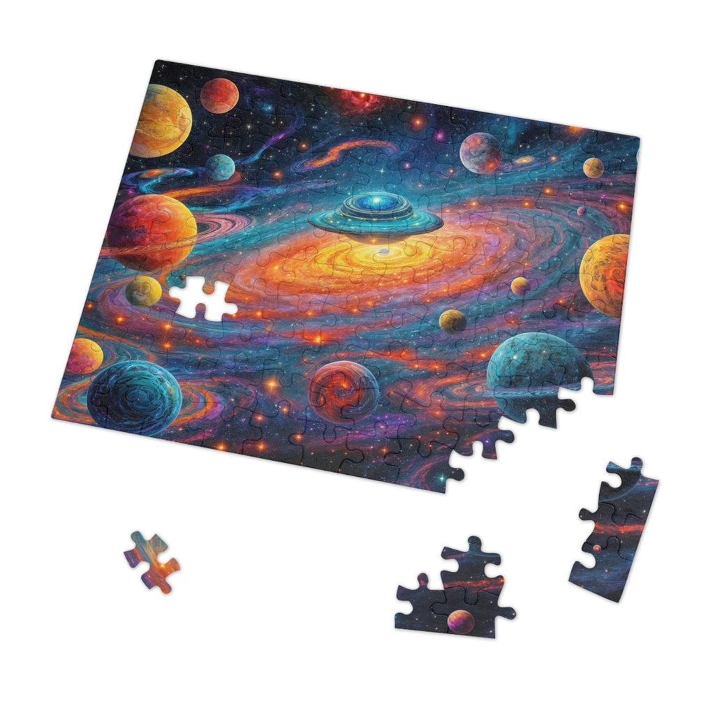 Printify Puzzle 10" × 8" (110 pcs) Mythic Orbit Galaxy  - Jigsaw Puzzle with Tin Box
