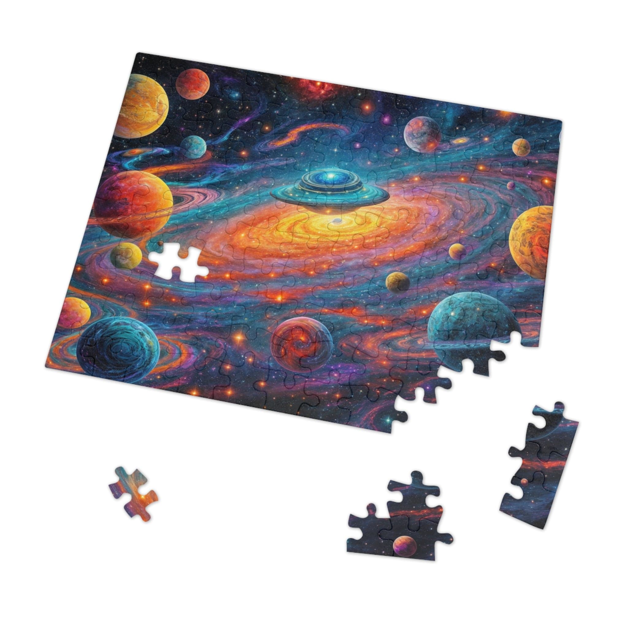 Printify Puzzle 10" × 8" (110 pcs) Mythic Orbit Galaxy  - Jigsaw Puzzle with Tin Box