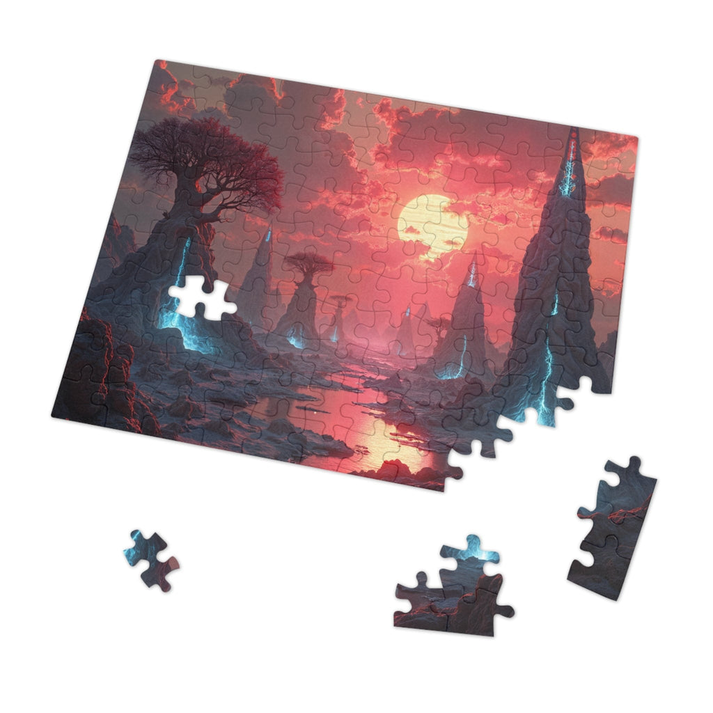 Printify Puzzle 10" × 8" (110 pcs) Surreal Valley of Cosmic Wonders  - Jigsaw Puzzle with Tin Box