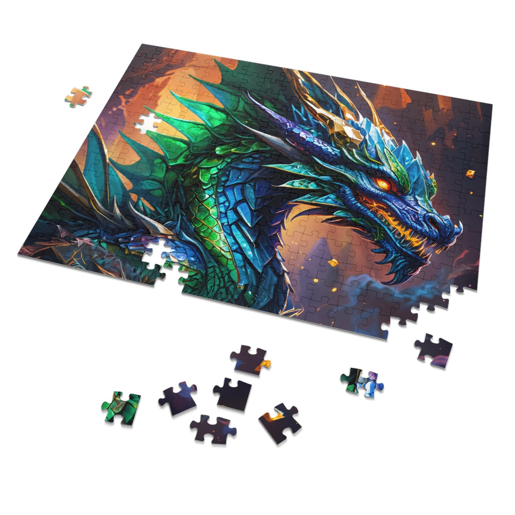 Printify Puzzle 14" × 11" (252 pcs) Gem Cave Dragon - Jigsaw Puzzle with Tin Box